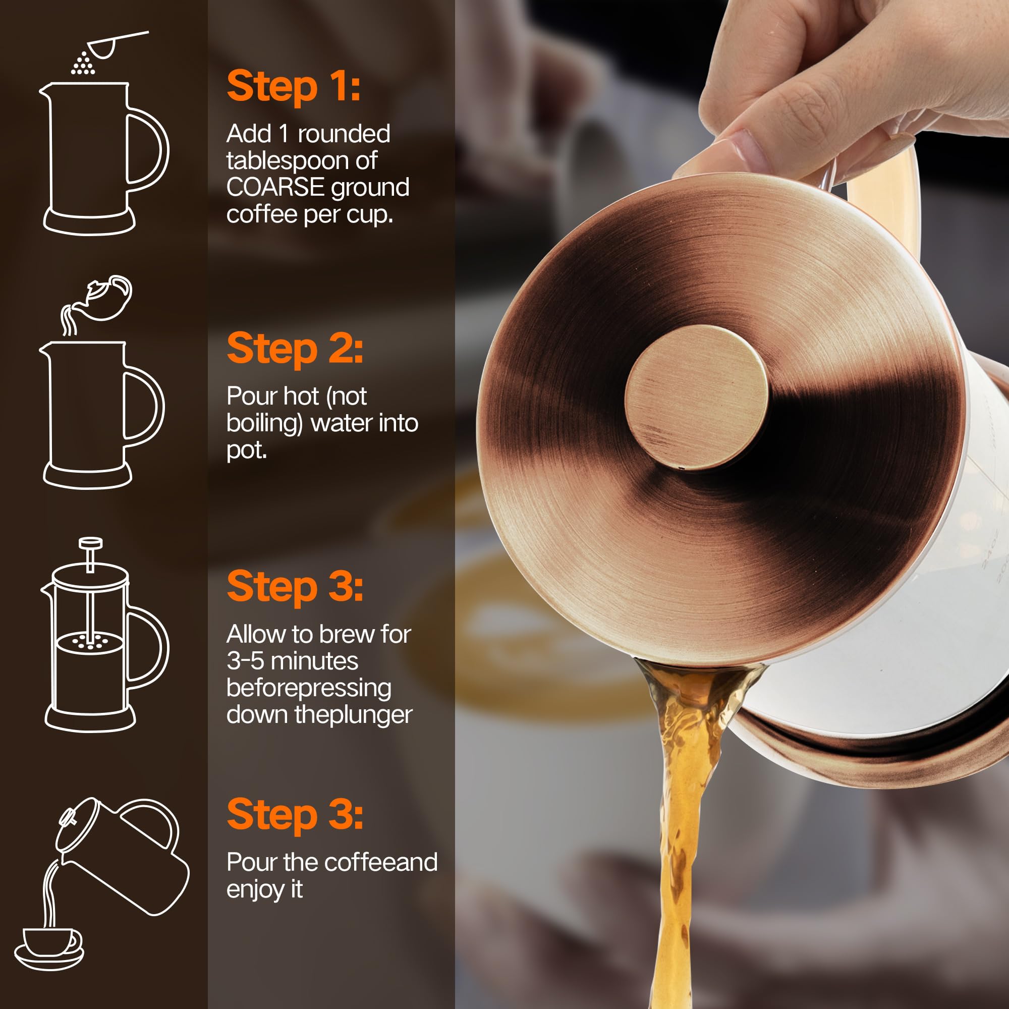 Ymmind 34 Ounce French Press Coffee Maker, 5-Cup Espresso Coffee Maker, Copper Cold Brew Heat Resistant Thickened Borosilicate C