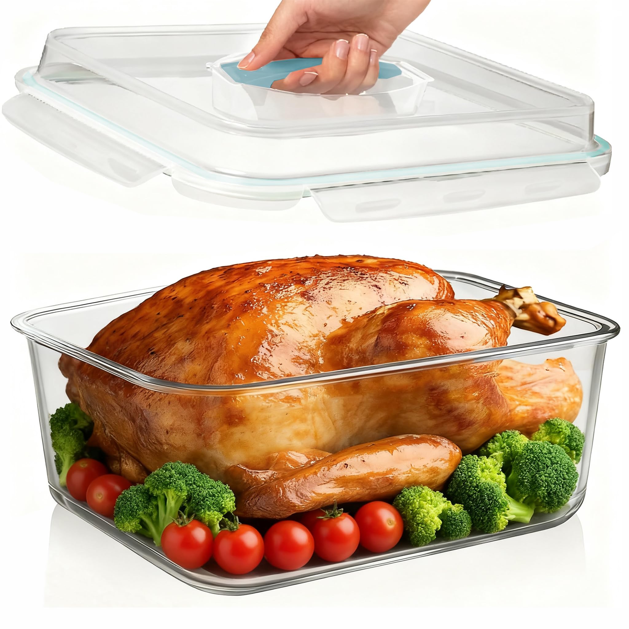 Large Glass Storage Containers With Lids, 201Oz/26Cup Big Rectangular Food Containers For Rotisserie Chicken Meal Prep Turkey Wa