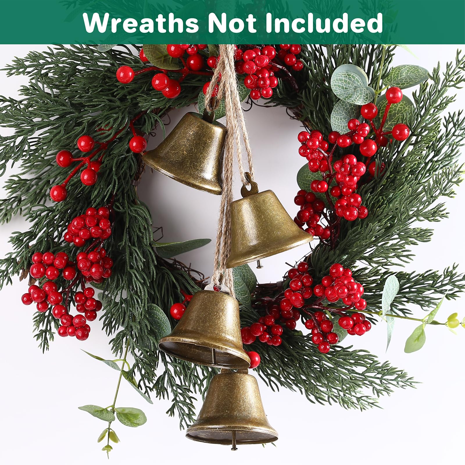 Christmas Decorations-Gold Vintage Bells with Jute Hanging Rope for Christmas Tree Weddings, Parties, Door Hanging, and Christma