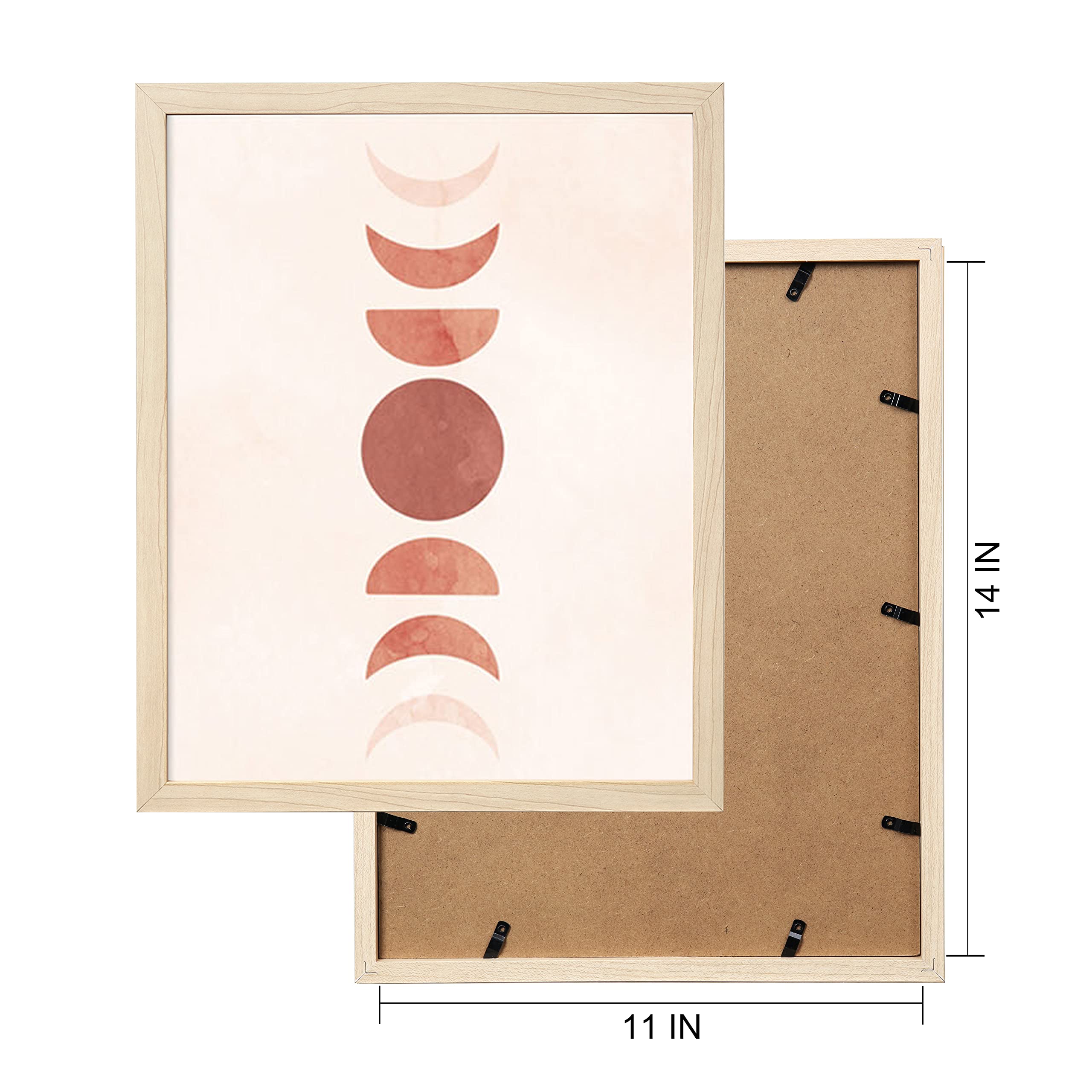 Artbyhannah 4-Pack 11X14 Framed Boho Wall Art In Decorative Warm Tone With Mid Century Prints Of Sun Moon Mountain And Mdf Wood