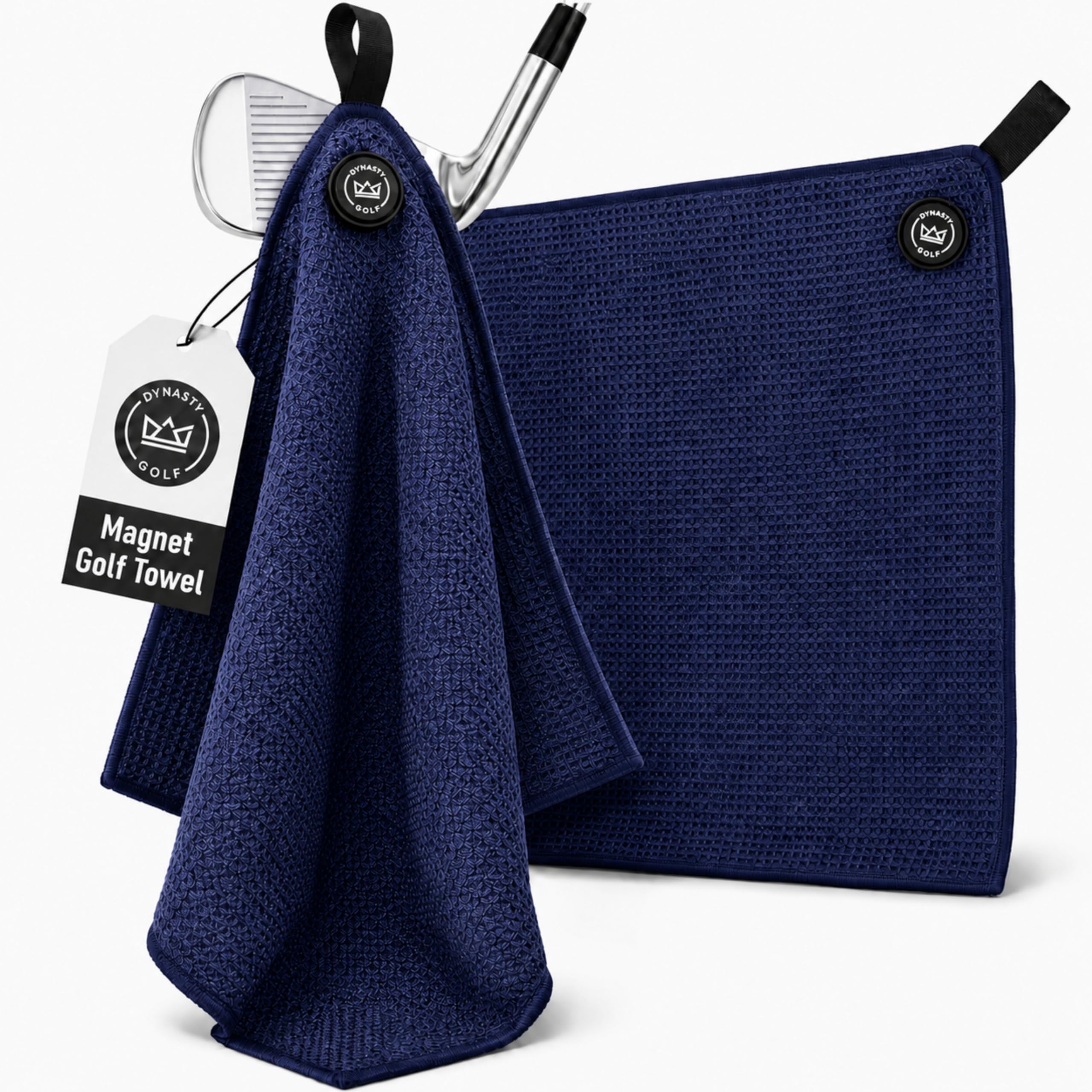 Dynasty Golf Magnetic Golf Towel, 17  x 12.5  Waffle Microfiber Golf Towel with Magnet for Ball and Club Cleaning, Quick Pickup 