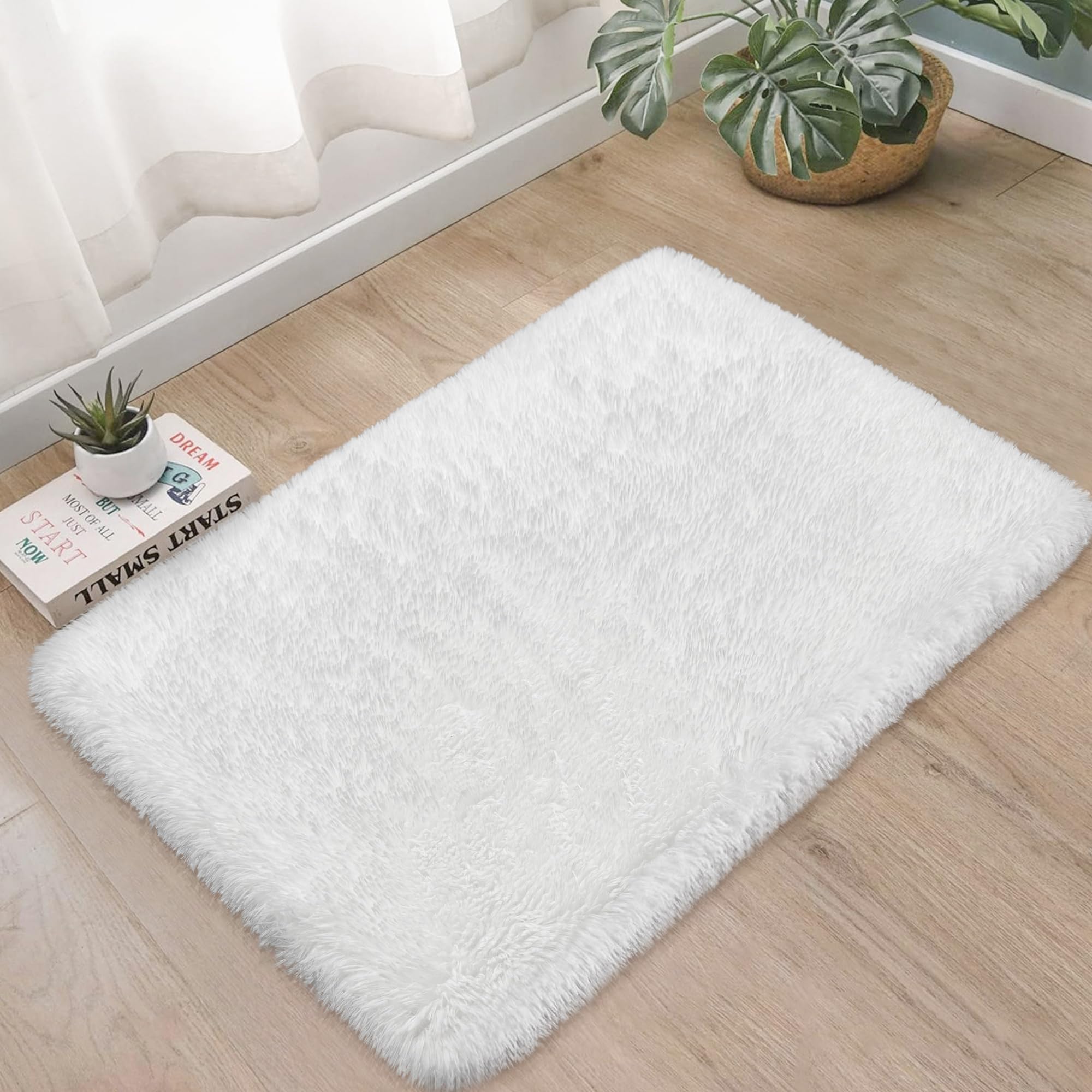 Small Fluffy Rugs for Bedroom 2x3 White Shaggy Area Rug Soft Plush Fuzzy Fur Throw Rug for Living Room Kids Nursery Baby Room Ho