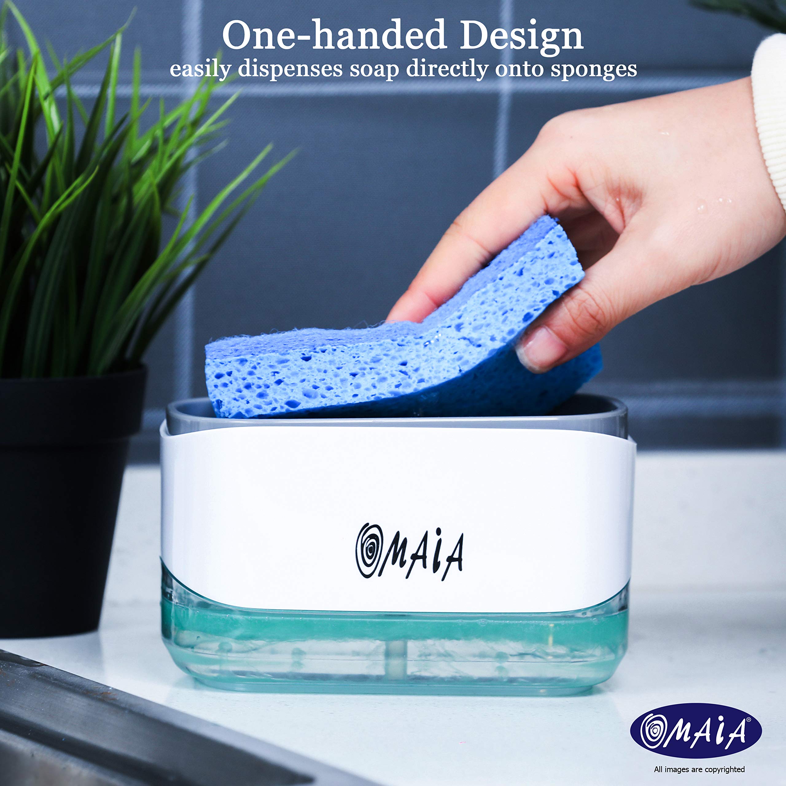 Omaia 2-In-1 Dish Soap Dispenser With Sponge Holder - Dishwashing Liquid Dispenser For Kitchen - Smart Kitchen Gadgets 2023 - Si