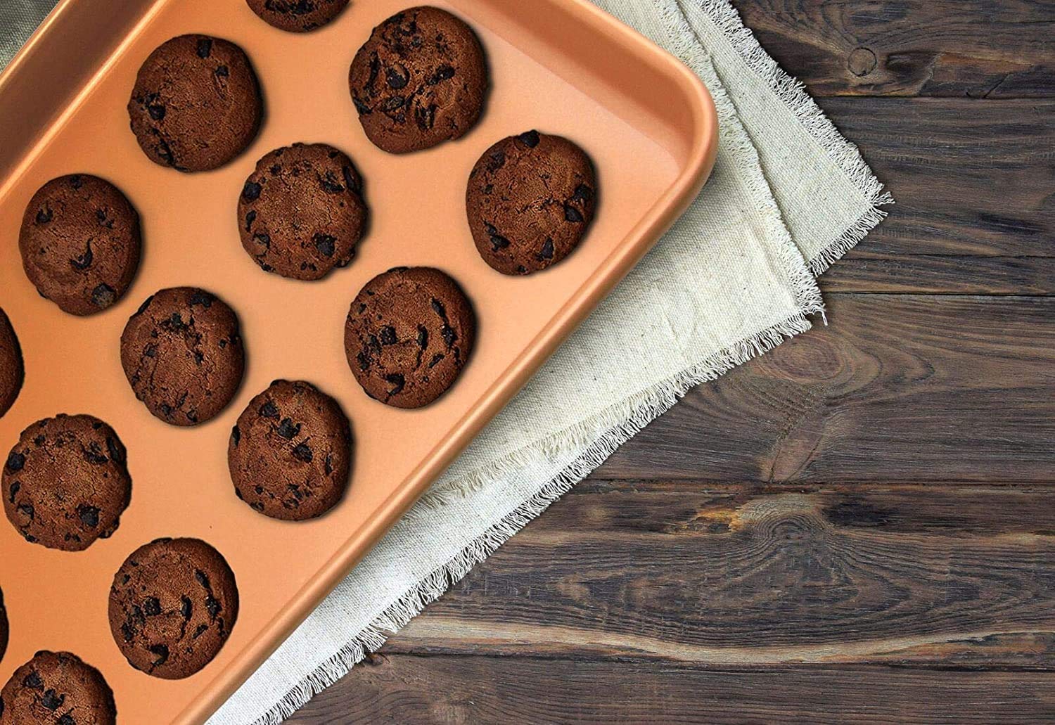 Volar Set of 2 Copper Nonstick Baking Pans, 11" x 16" Cookie Sheets