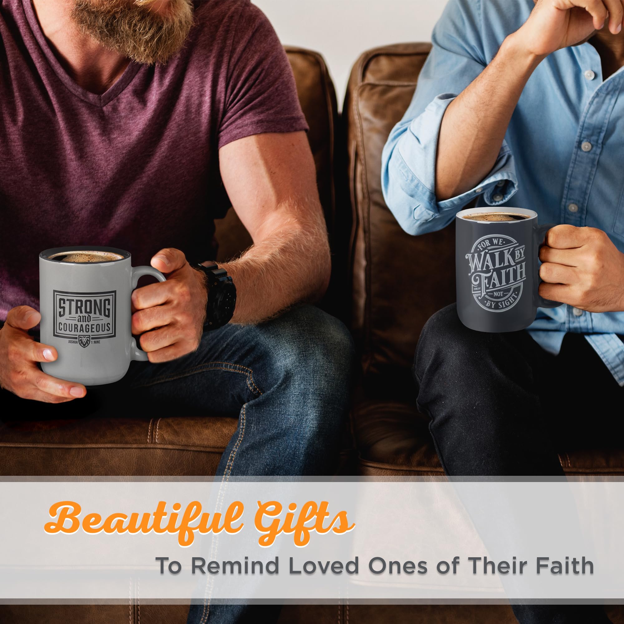 Christian Art Gifts Large Ceramic Coffee & Tea Mug for Men & Women: Walk by Faith Bible Verse, Navy Blue & White, 14 oz.
