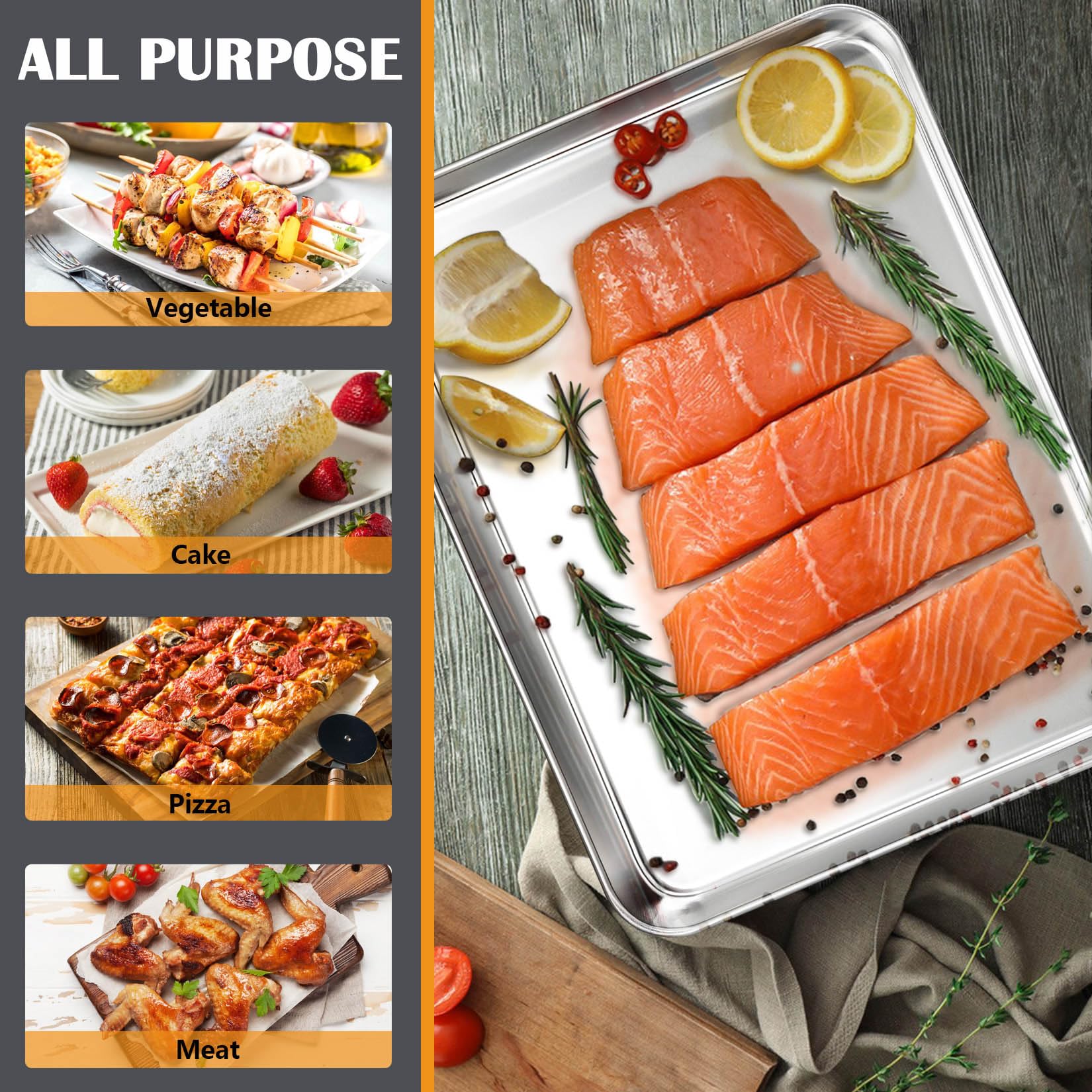 2Pcs Baking Sheet Pan Set (16Inch), Joyfair Stainless Steel Large Cookie Sheets, Commercial Metal Pans Tray Oven Bakeware For Je