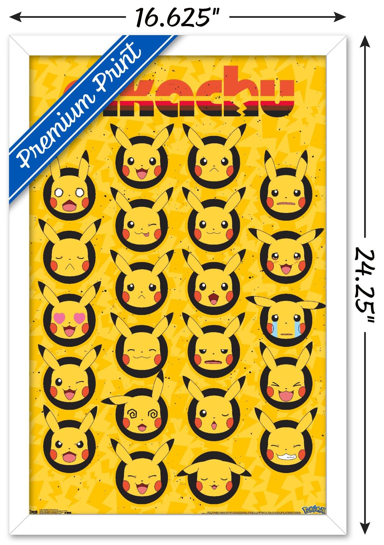 Trends International Pok  Mon - Pikachu Faces Wall Poster, 14.725'' X 22.375'', White Framed Version