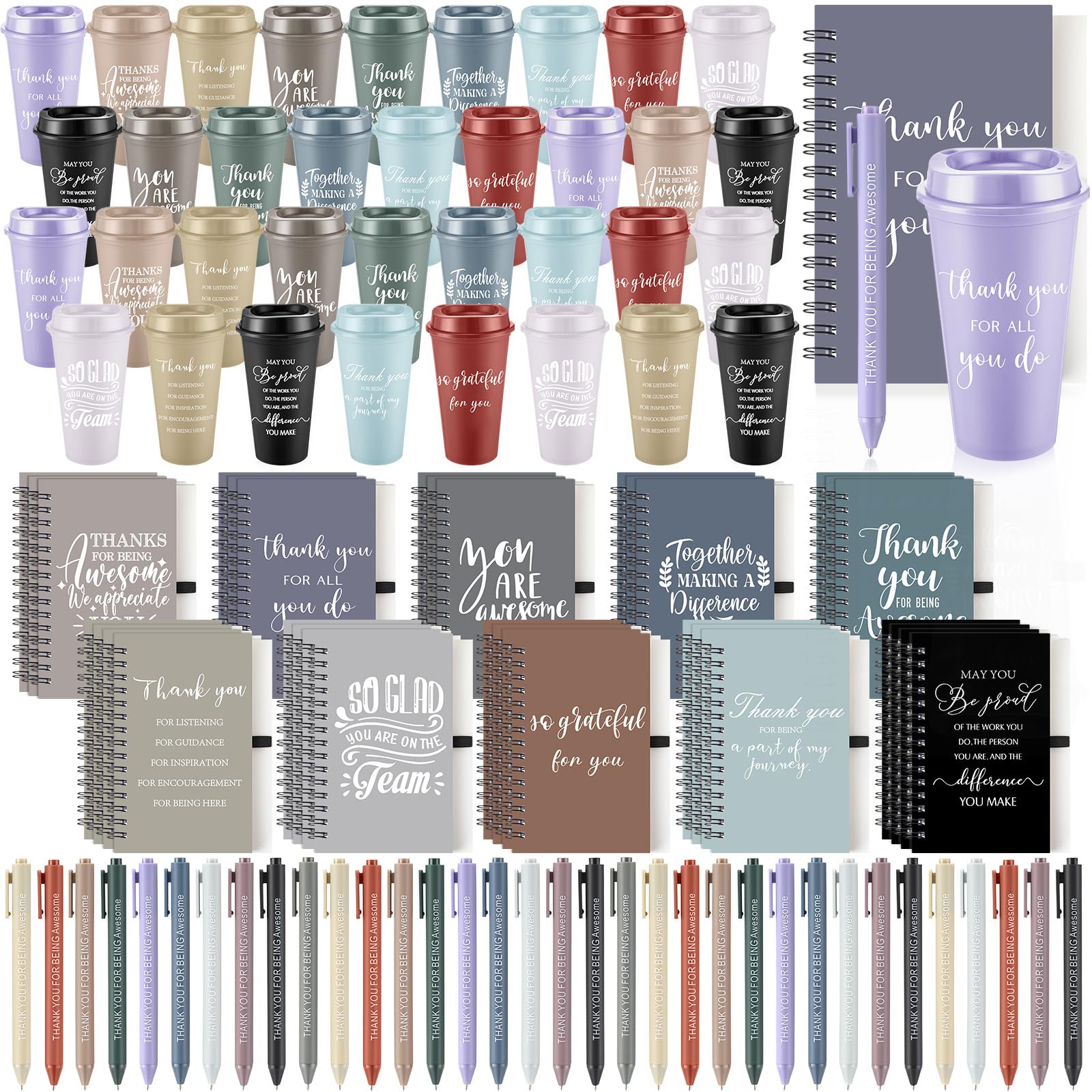 LemonRoad 105 Pcs Employee Appreciation Gifts Bulk,Administrative Professional Day Gifts Set with 16 oz Tumbler Cups,Notebooks &