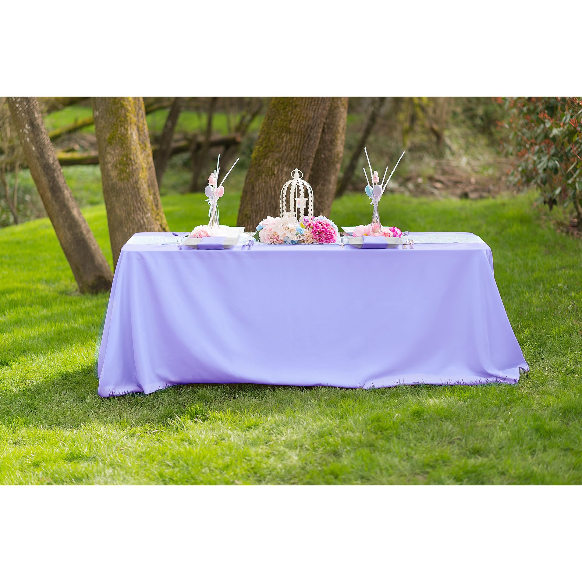 Ltc Linens 10-Pack Bulk 90X132 Inch Lavender Rectangular Tablecloths - Rounded Corners Table Cloths For 6 Ft Tables Floor-Length