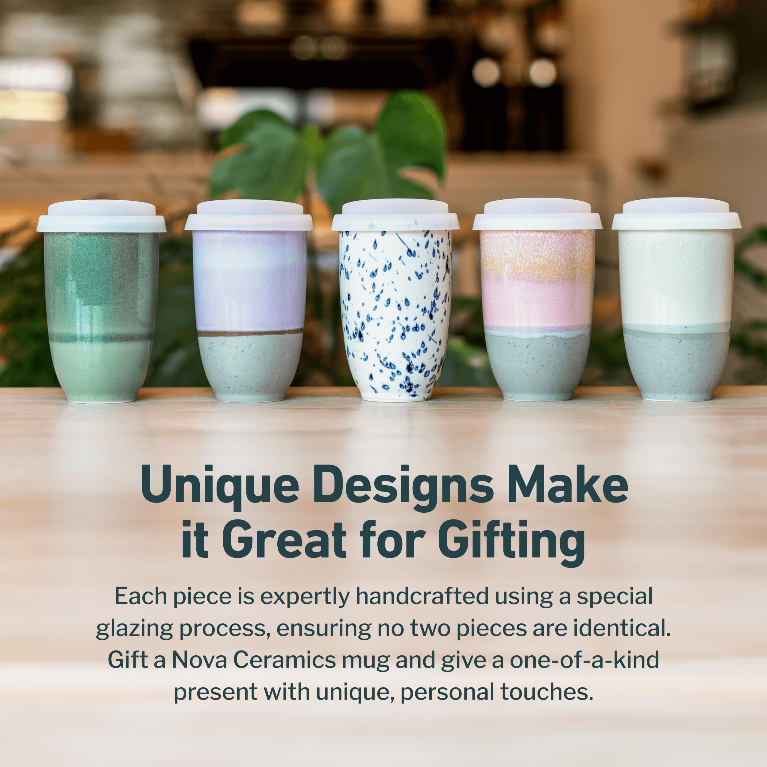 NOVA CERAMICS Travel Mug - Travel Coffee Tumbler - On the Go Coffee Mug - Microwave & Dishwasher Safe Green CoffeeTumbler - Gift
