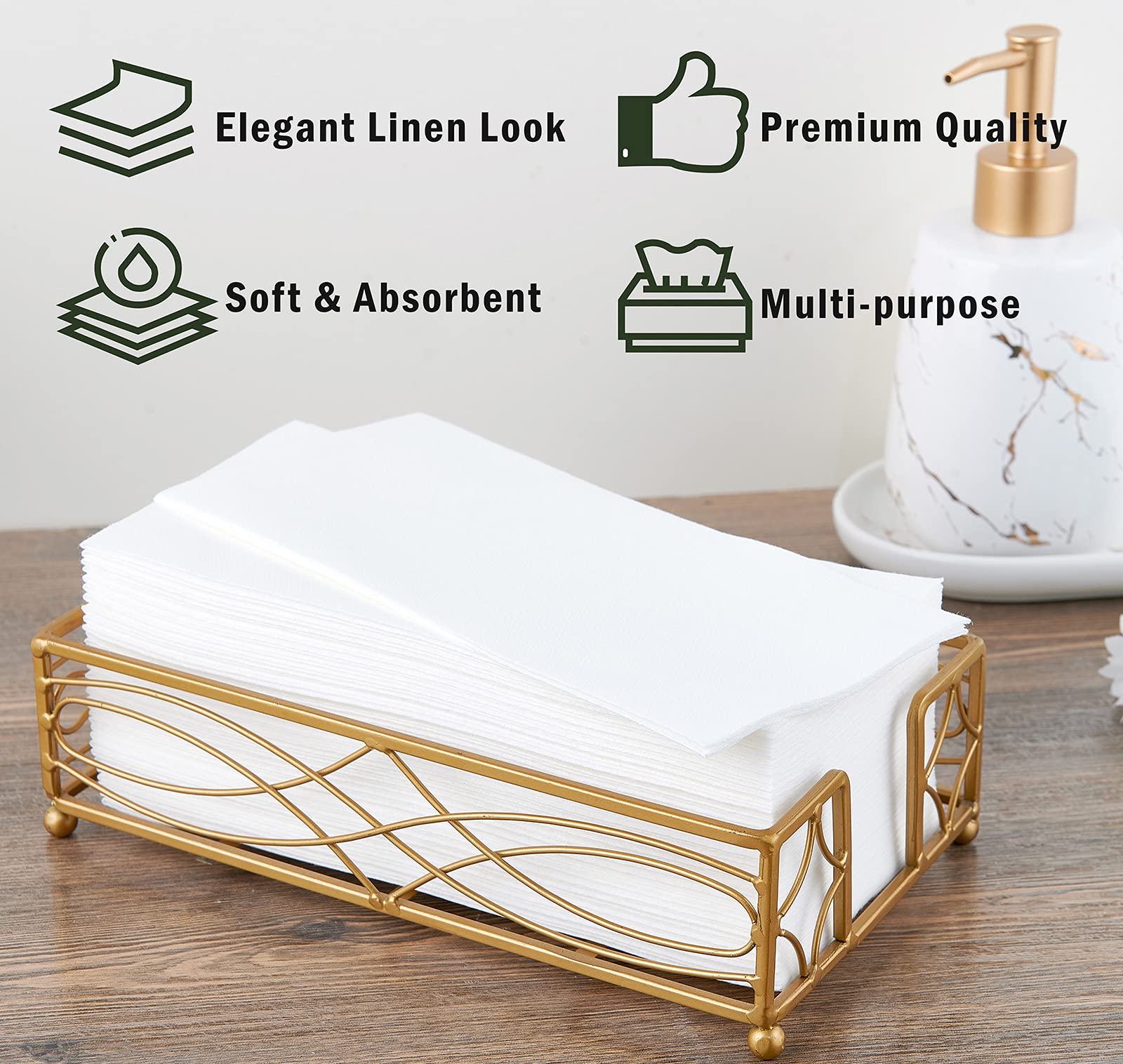 [100 Pack] Focusline Disposable Bathroom Napkins White, Linen Feel Guest Towels, Wedding Napkins, Paper Napkins, Soft And Absorb