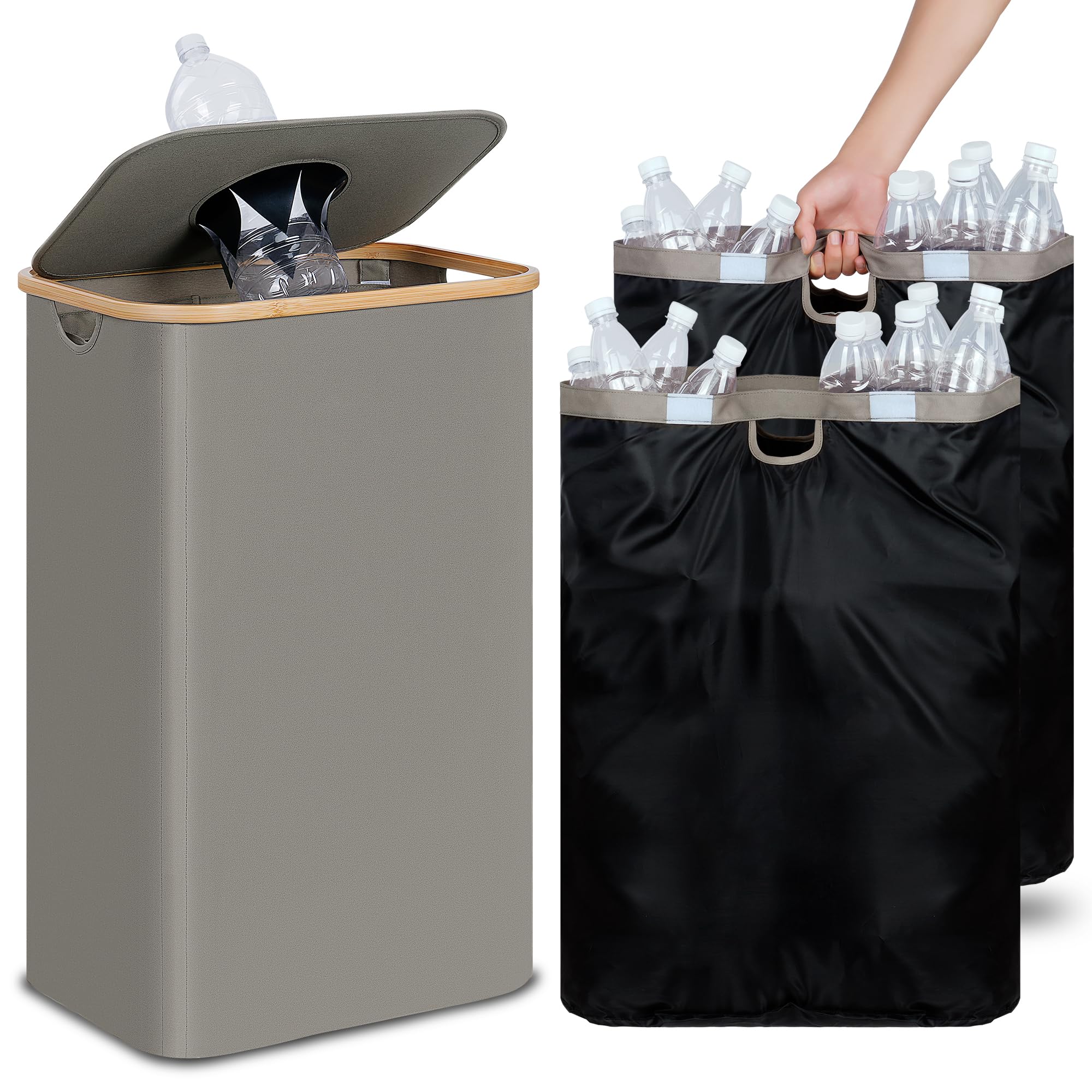 Efluky Recycle Bin 26 Gallon, 100L Recycle Bin For Kitchen With 2 Removeable And Reusable Inner Bag, Large Recycling Bin With Li