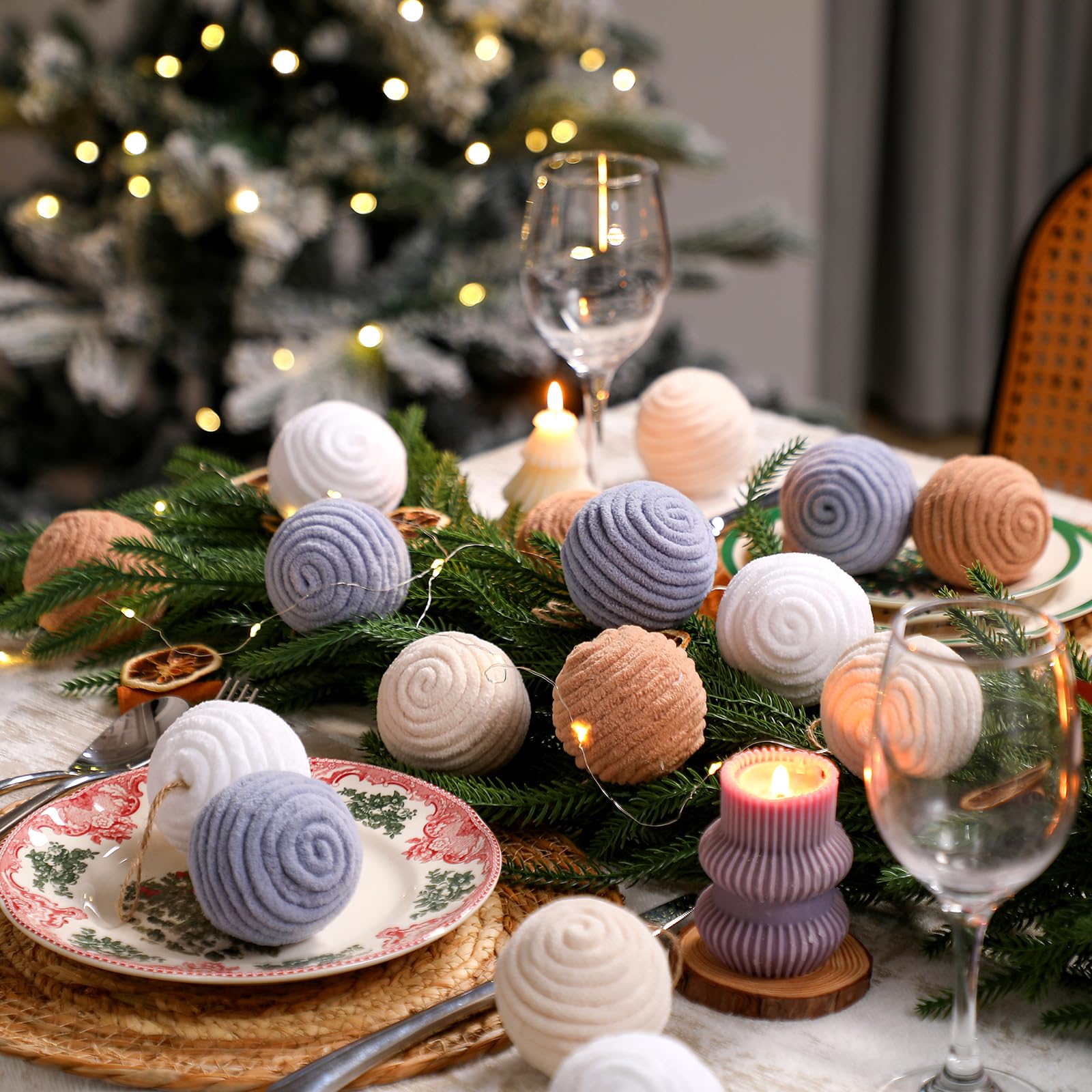 16 Pcs 2.36 Inches Boho Christmas Balls Ornaments Modern Farmhouse Jute Rope Hanging Balls Burlap Neutral Christmas Tree Ornamen