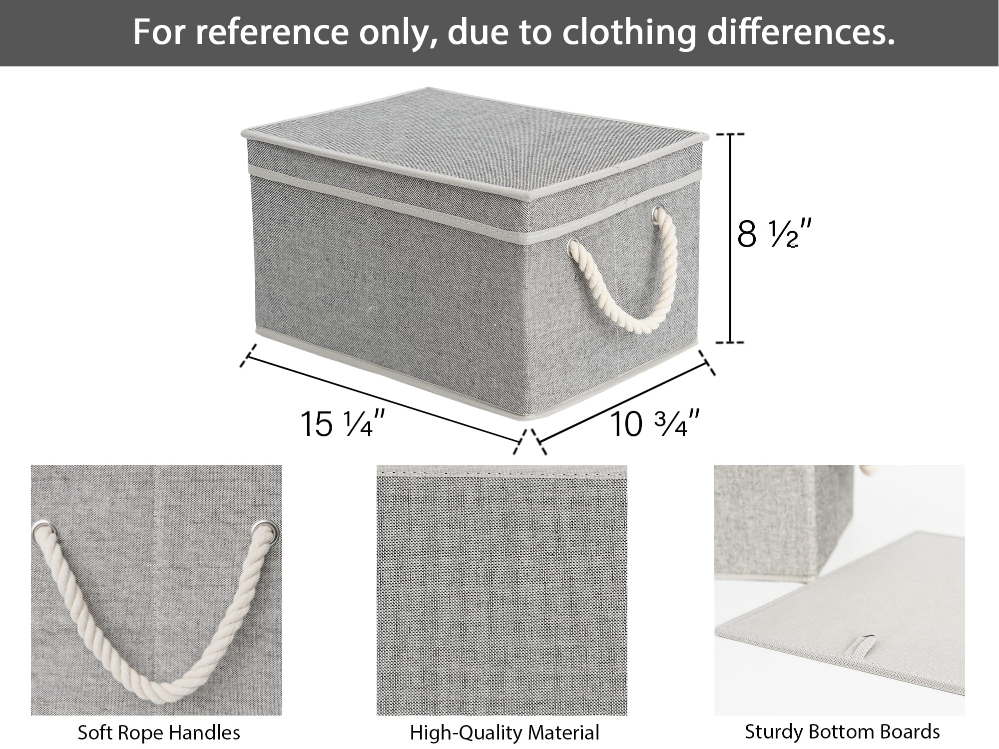StorageWorks Storage Bins with Lid and Soft Rope Handles  Foldable Storage Basket  Gray  3-Pack  Large 15.25x10.75x8.25 inches (LxWxH)