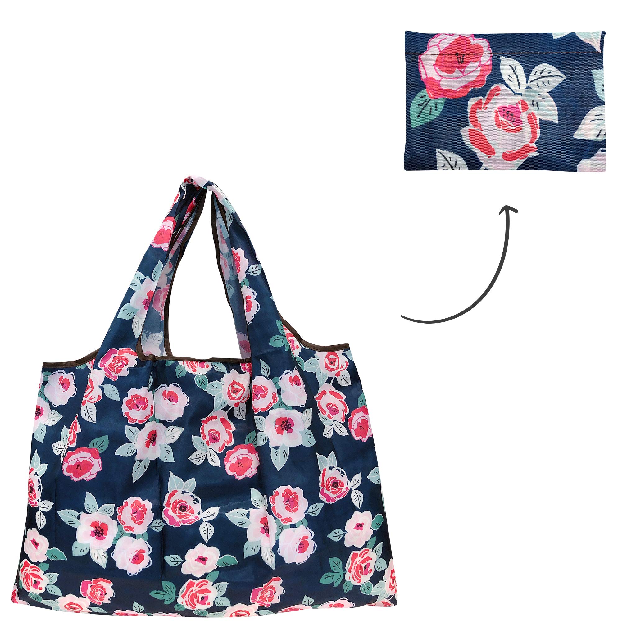 Allydrew Large Foldable Tote Nylon Reusable Grocery Bags, 6 Pack, Cacti, Roses & Flowers