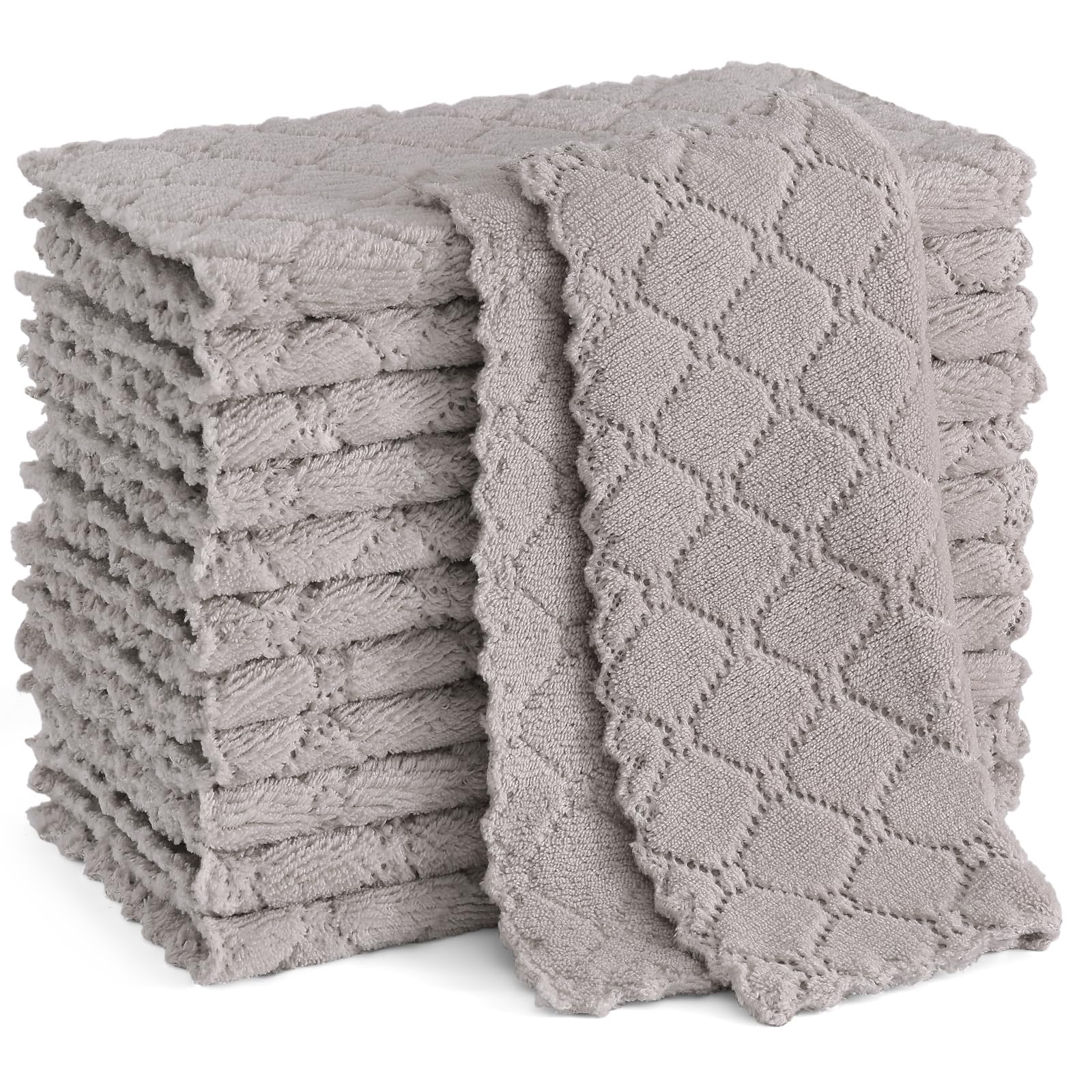 Homaxy 12 Pack Kitchen Dish Cloths (10 X 10 Inches, Grey), Super Soft And Absorbent Coral Velvet Dish Towels, Nonstick Oil Fast