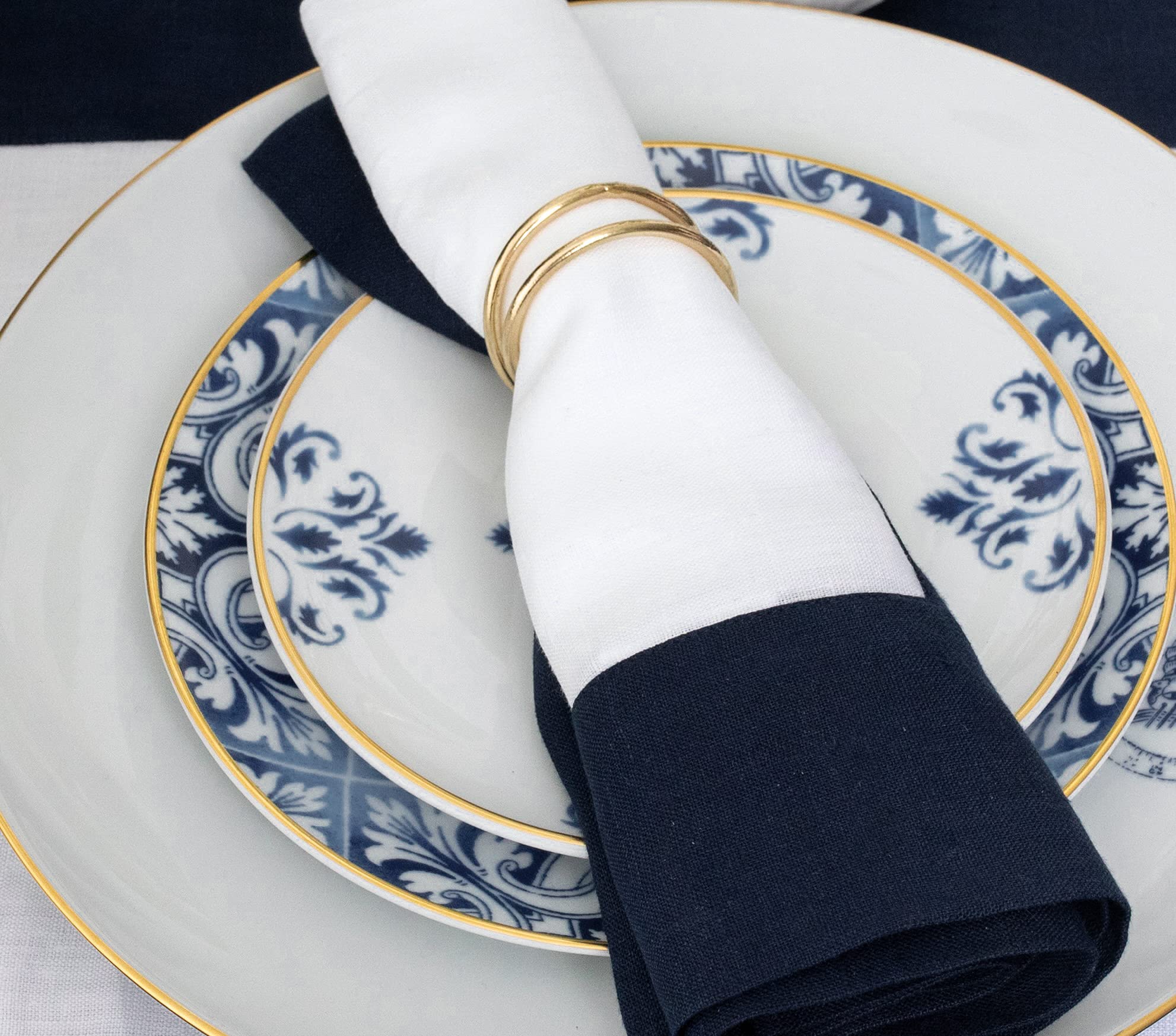Solino Home Linen Dinner Napkins - 100% Pure Linen Fabric 20 x 20 Inch Napkins Navy and White - Set of 4 Napkins for Spring  Summer  Memorial Day - Contempo  Handcrafted from European Flax