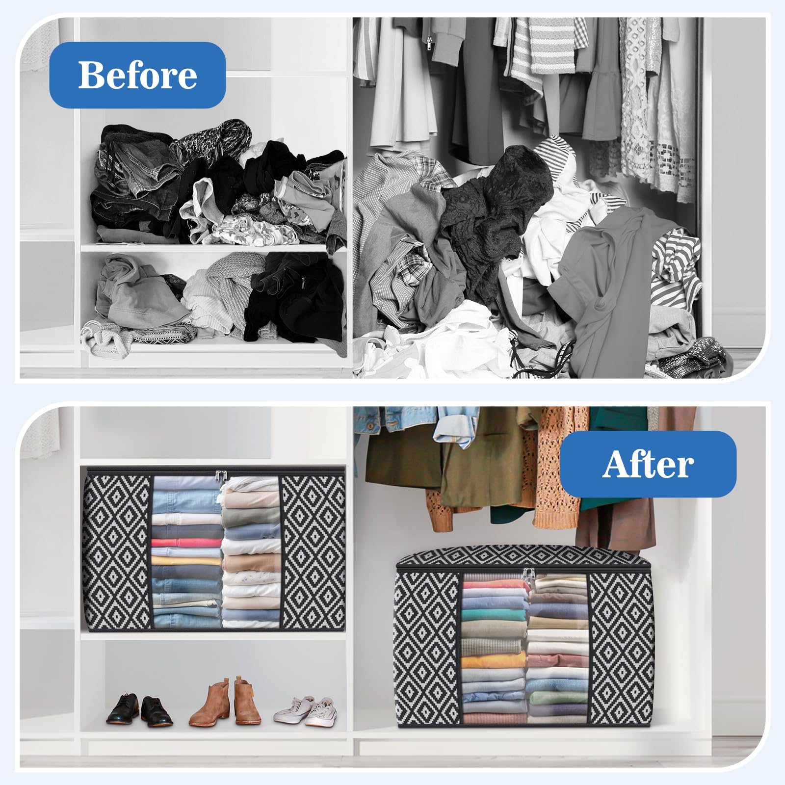 StorageTastic Direct 100L, 3 Pack, Storage Containers, Large Clothes Storage Bins Foldable Organization and Storage Bags with Re