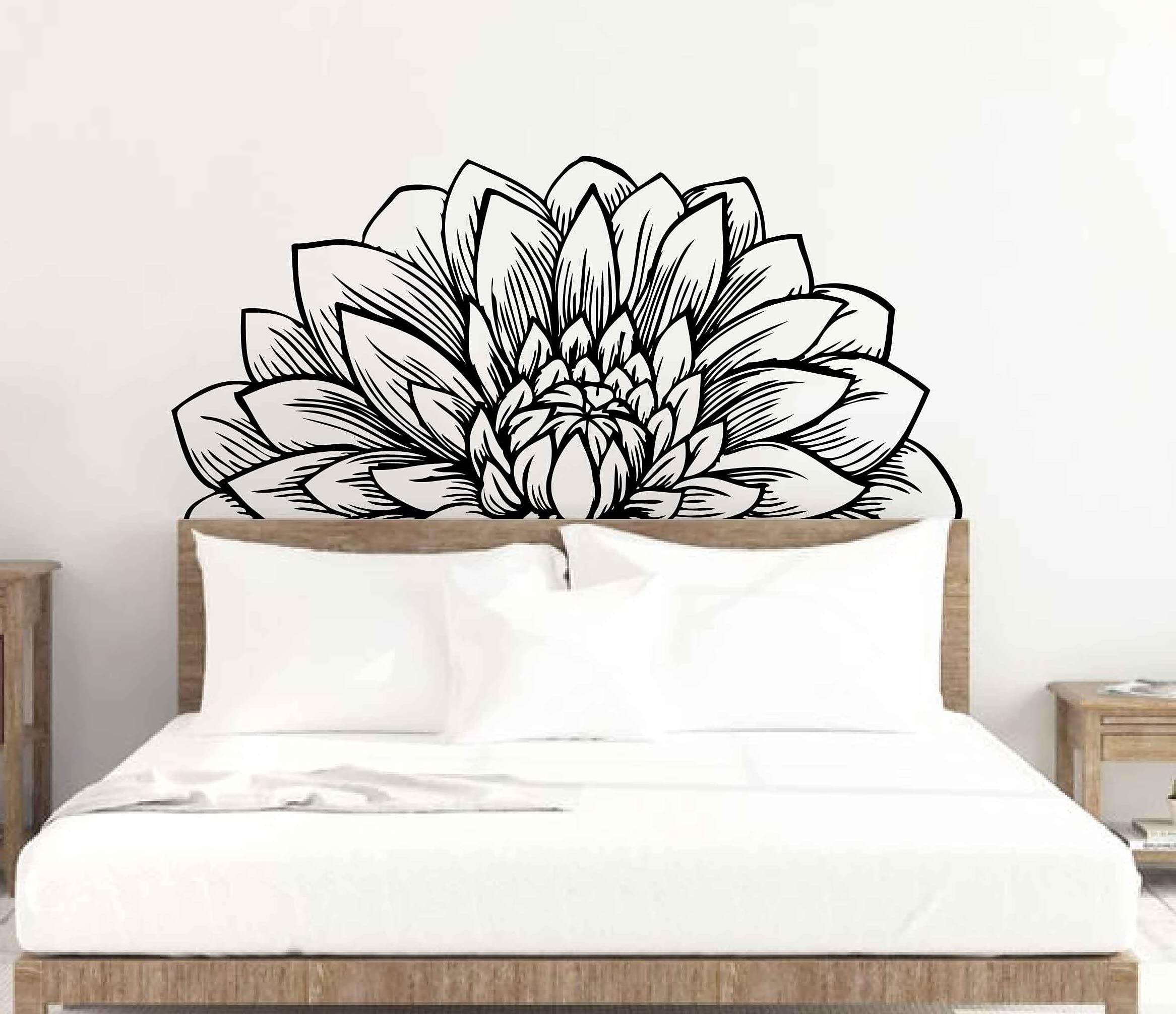 Mandala In Half Dahlia Wall Decal Lotus Flower Interior Home Decor Meditation Mandala Wall Art Stickers Ba787 (Black, M-15.7X31.