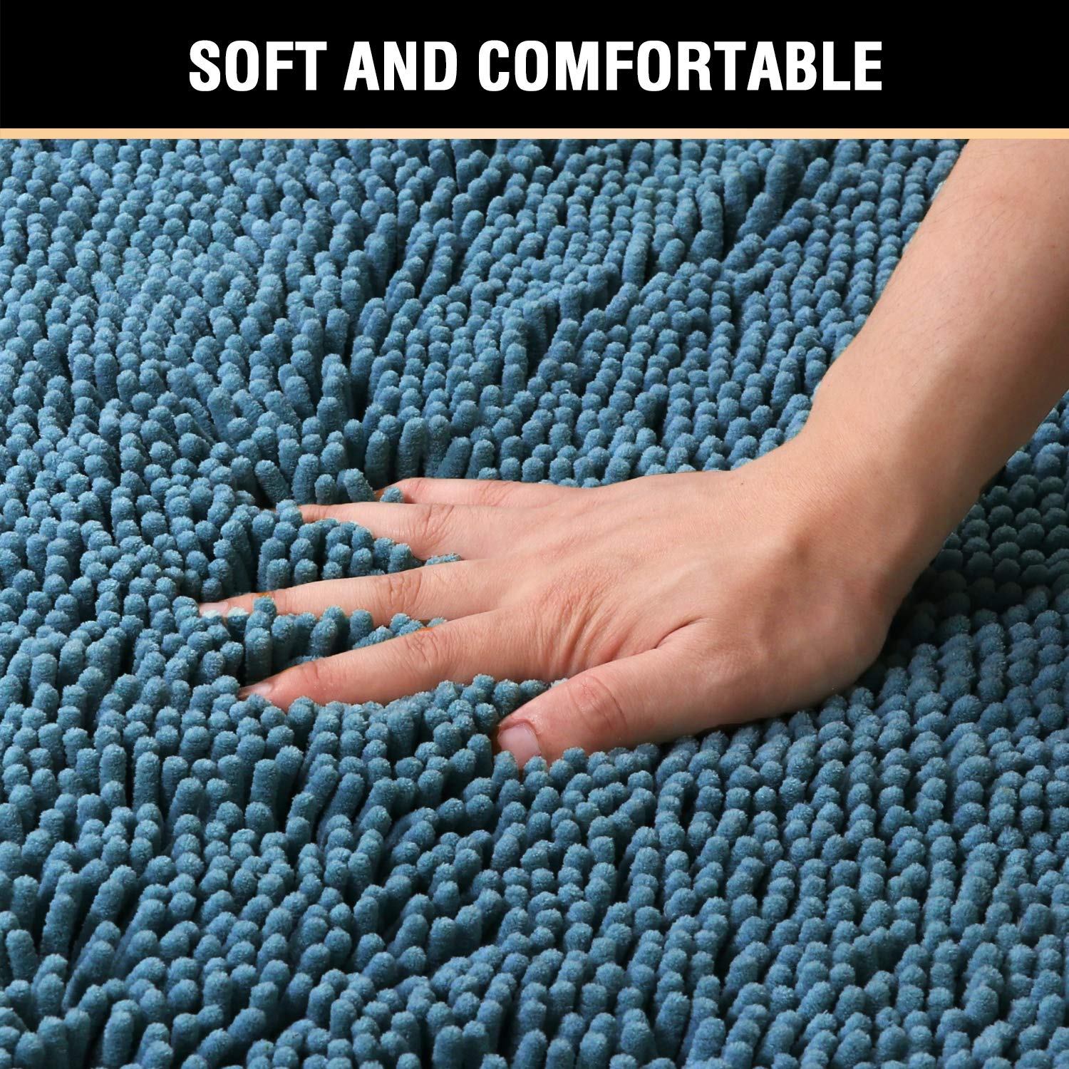 Bathroom Rugs Luxury Chenille 2 Piece Mats  Soft Plush 32''x20'' Bath Rug + 20''x20'' Toilet Mat Microfiber Shaggy Carpet  Super Absorbent mats  Machine Washable (Dark Teal)