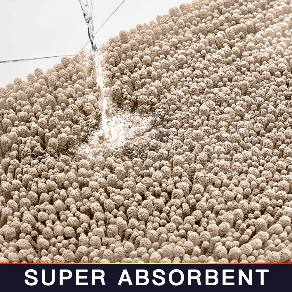 Walensee Large Bathroom Rug Non Slip Bath Mat (72X24 Inch Beige) Water Absorbent Super Soft Shaggy Chenille Machine Washable Dry