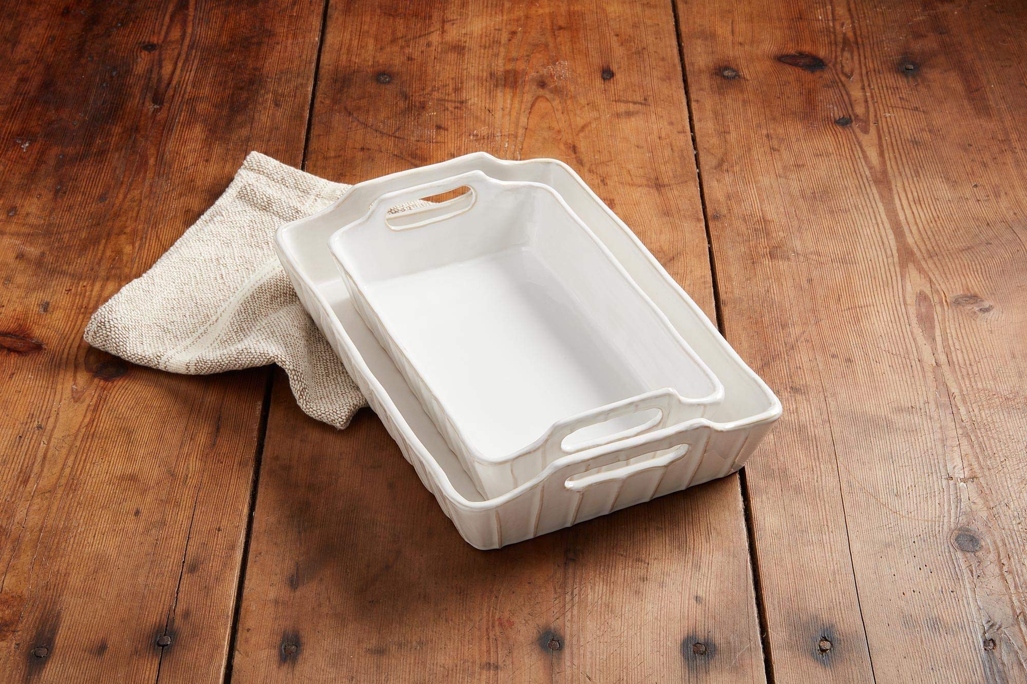 Mud Pie White Baker 2 Dish Set, Small 2 3/4'' X 11'' | Large 2 3/4'' X 13''