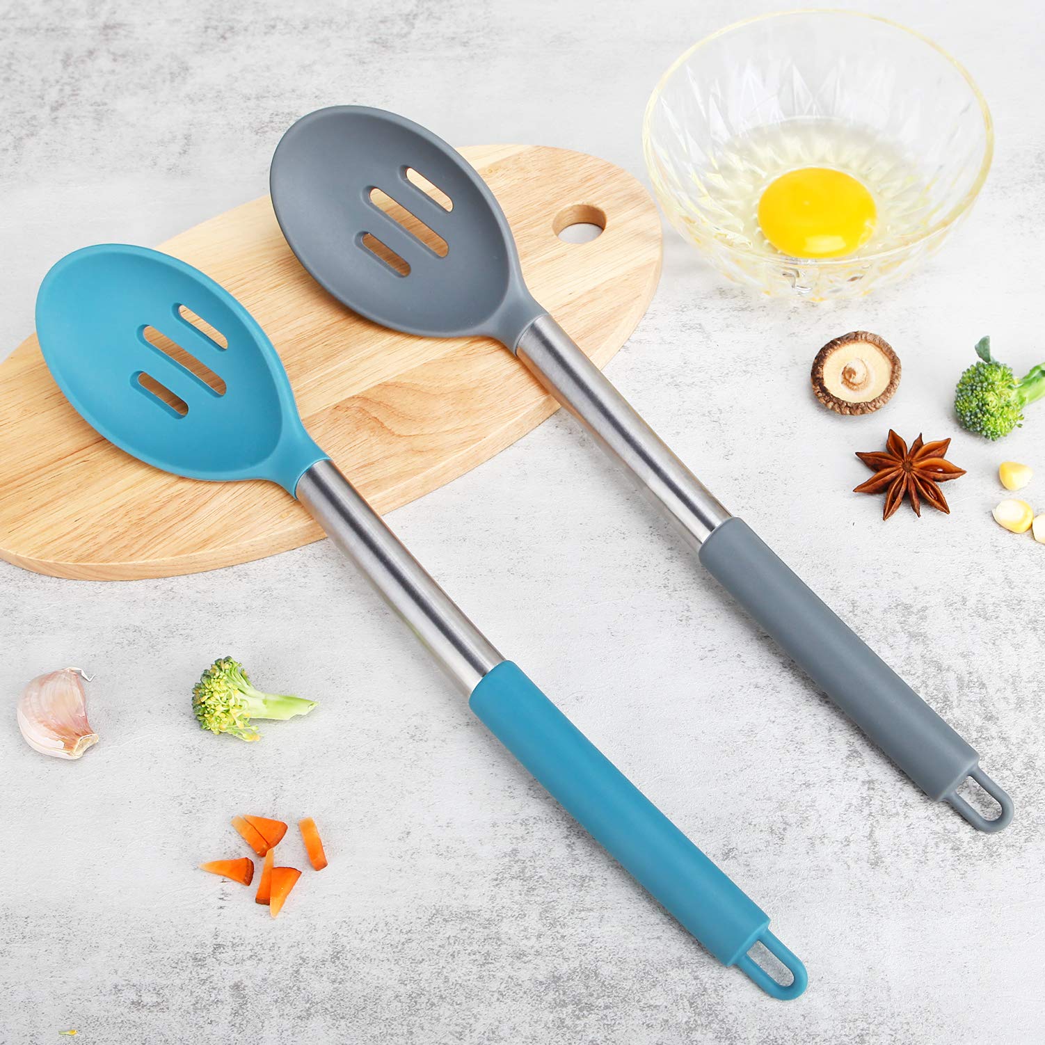Pack Of 2 Large Silicone Slotted Spoon Kitchen Skimmer With High Heat Resistant Bpa Free Non Stick Cooking Ladle Strainers For D