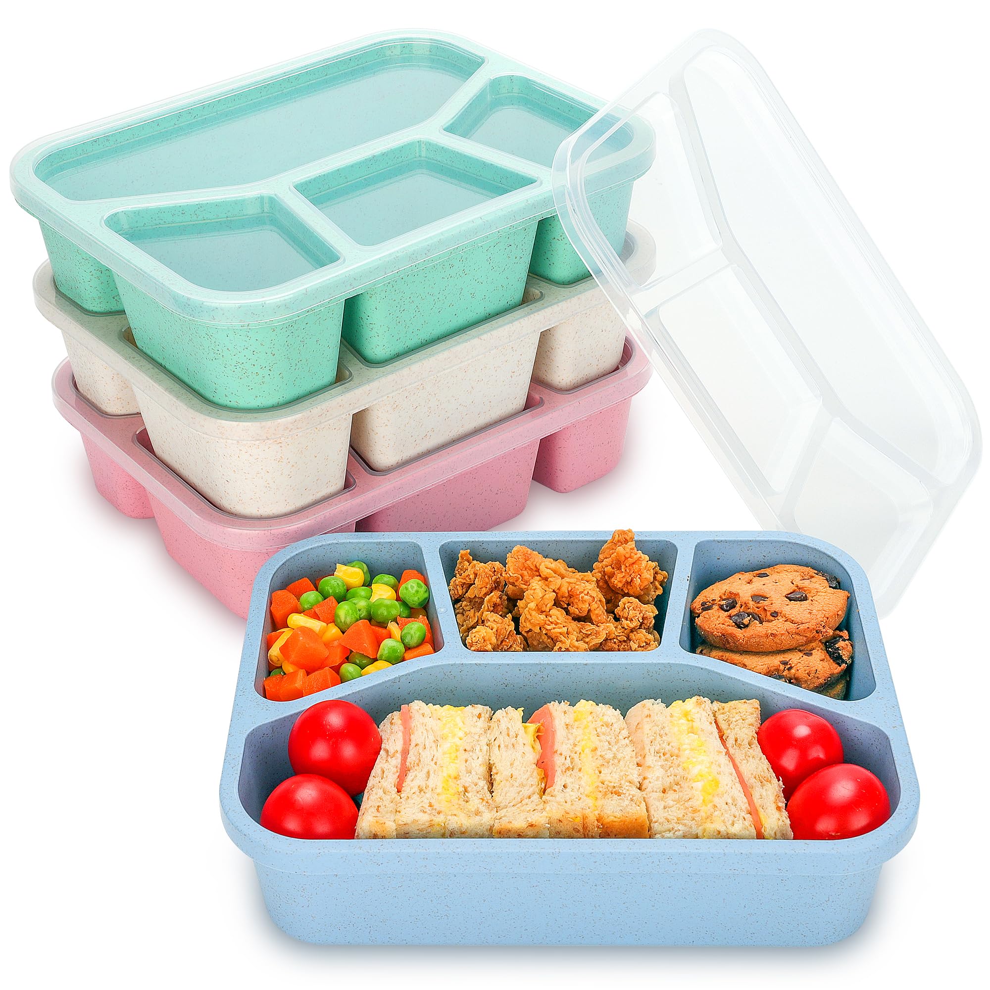 Meal Prep Containers Reusable - 4 Pack Bento Lunch Box, 4-Compartment Snackle Box For School Work Travel, Lunch Containers For A