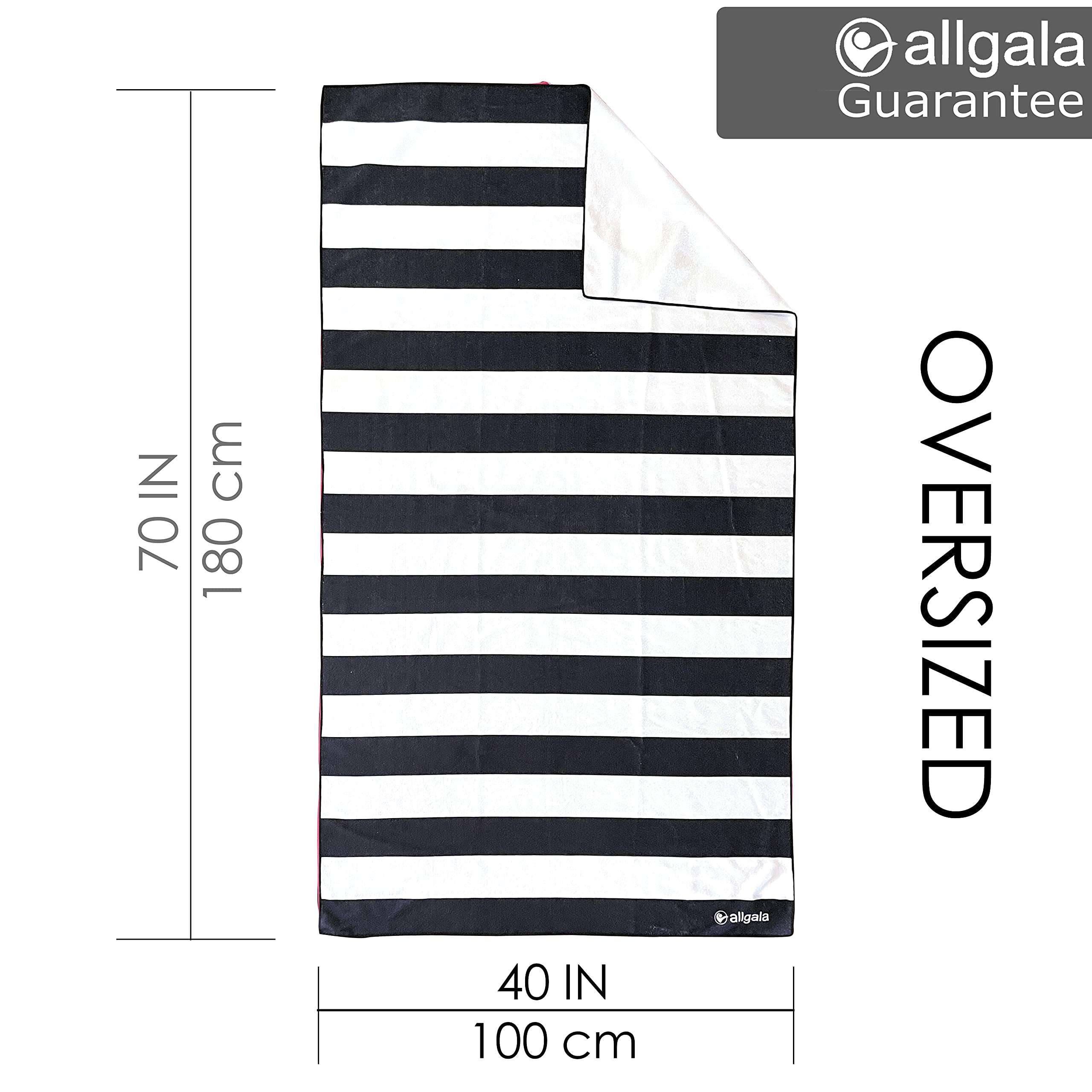 Allgala Oversize 40X70 Inch (1X1.8M) Cabana Stripe Design Microfiber Beach Towel-Black (Pack Of 2)-Bt81232