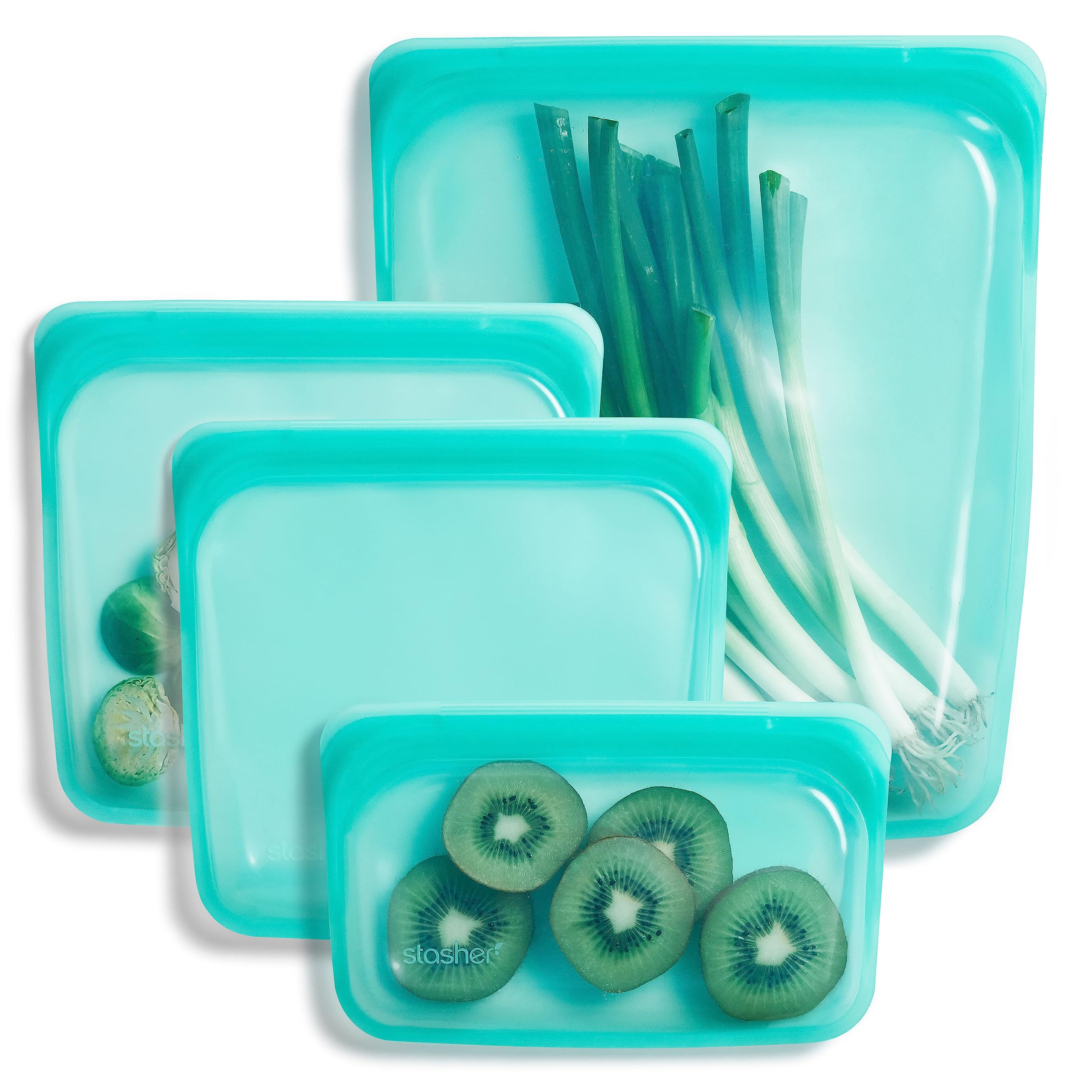 Stasher Platinum Silicone Food Grade Reusable Storage Bag, Aqua (Bundle 4-Pack Small) | Reduce Single-Use Plastic | Cook, Store,