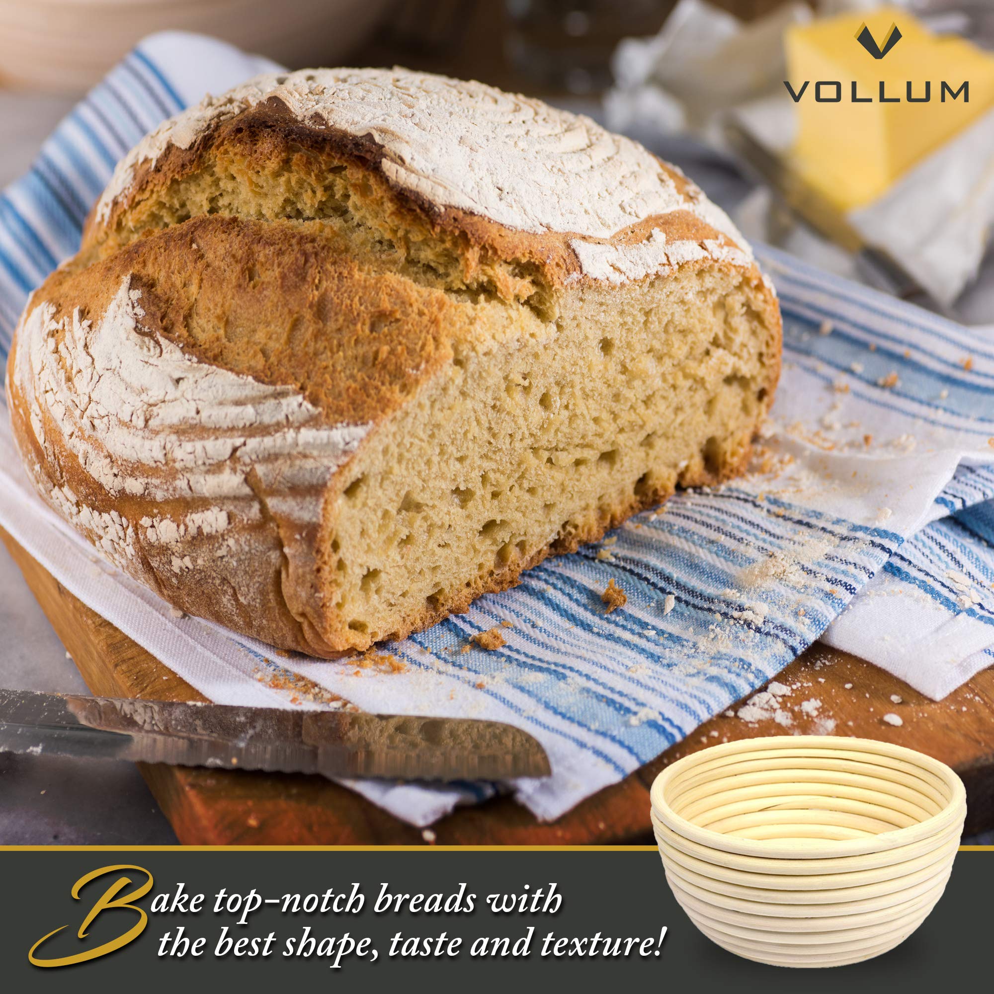 Vollum Bread Proofing Basket Banneton Baking Supplies For Beginners & Professional Bakers, Handwoven Rattan Cane Bread Maker For