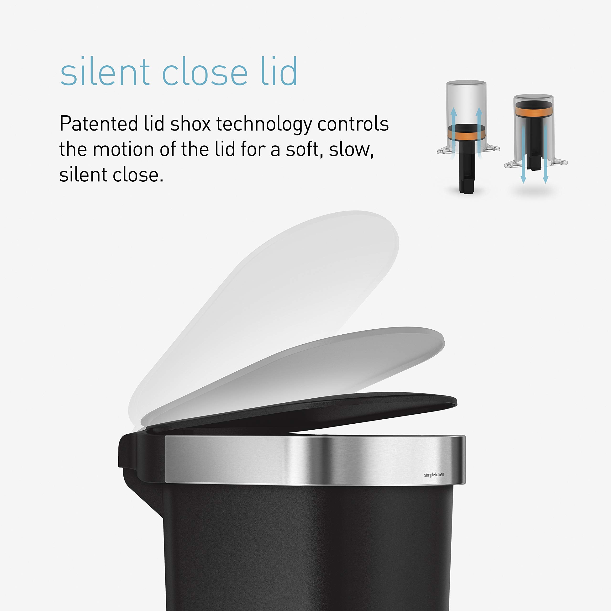 simplehuman 40 Liter / 10.6 Gallon Slim Kitchen Step Trash Can with Liner Rim  Grey Plastic