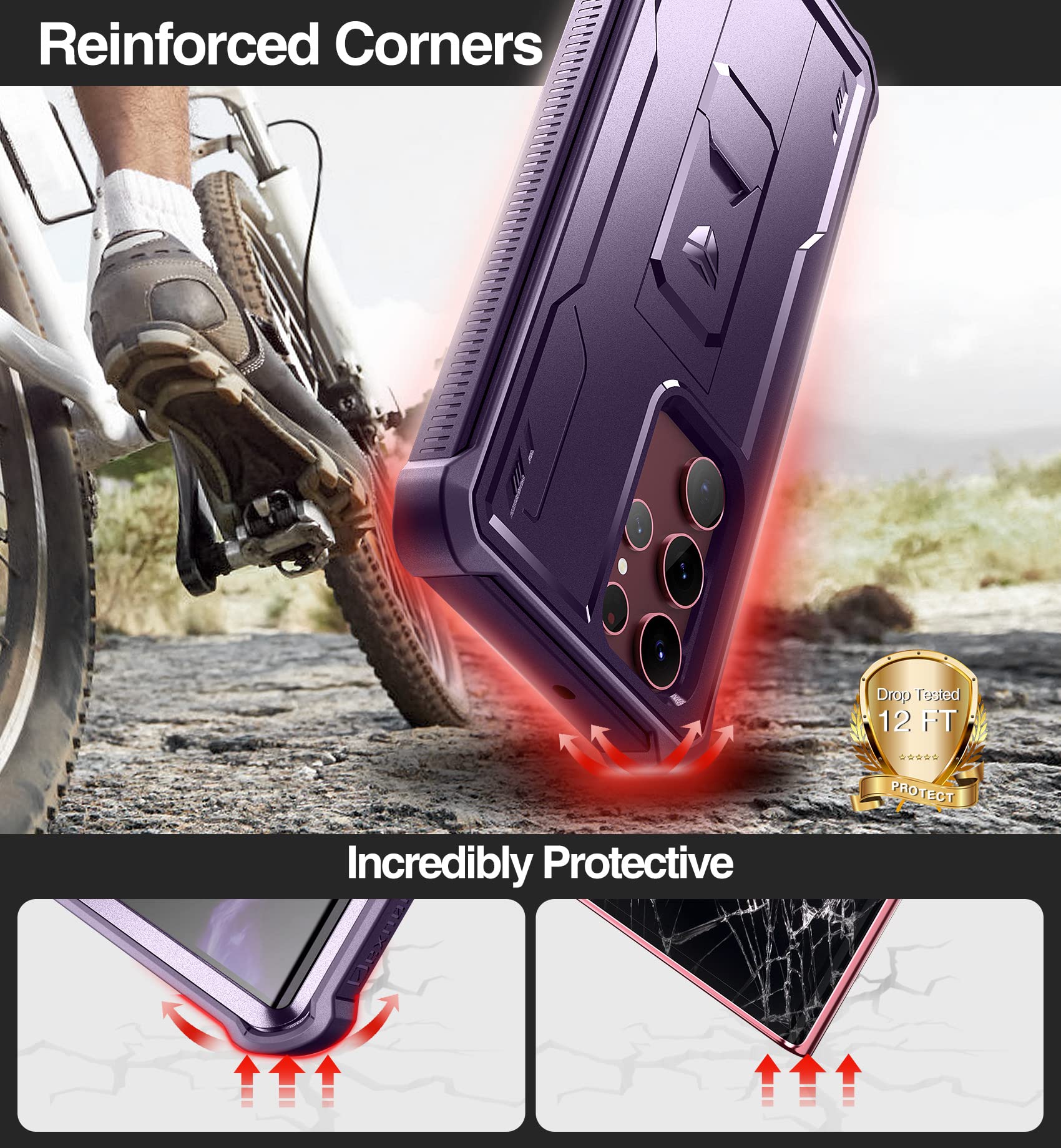 Dexnor For Samsung Galaxy S22 Ultra Case, Built In Screen Protector And Kickstand] Heavy Duty Military Grade Protection Shockpro