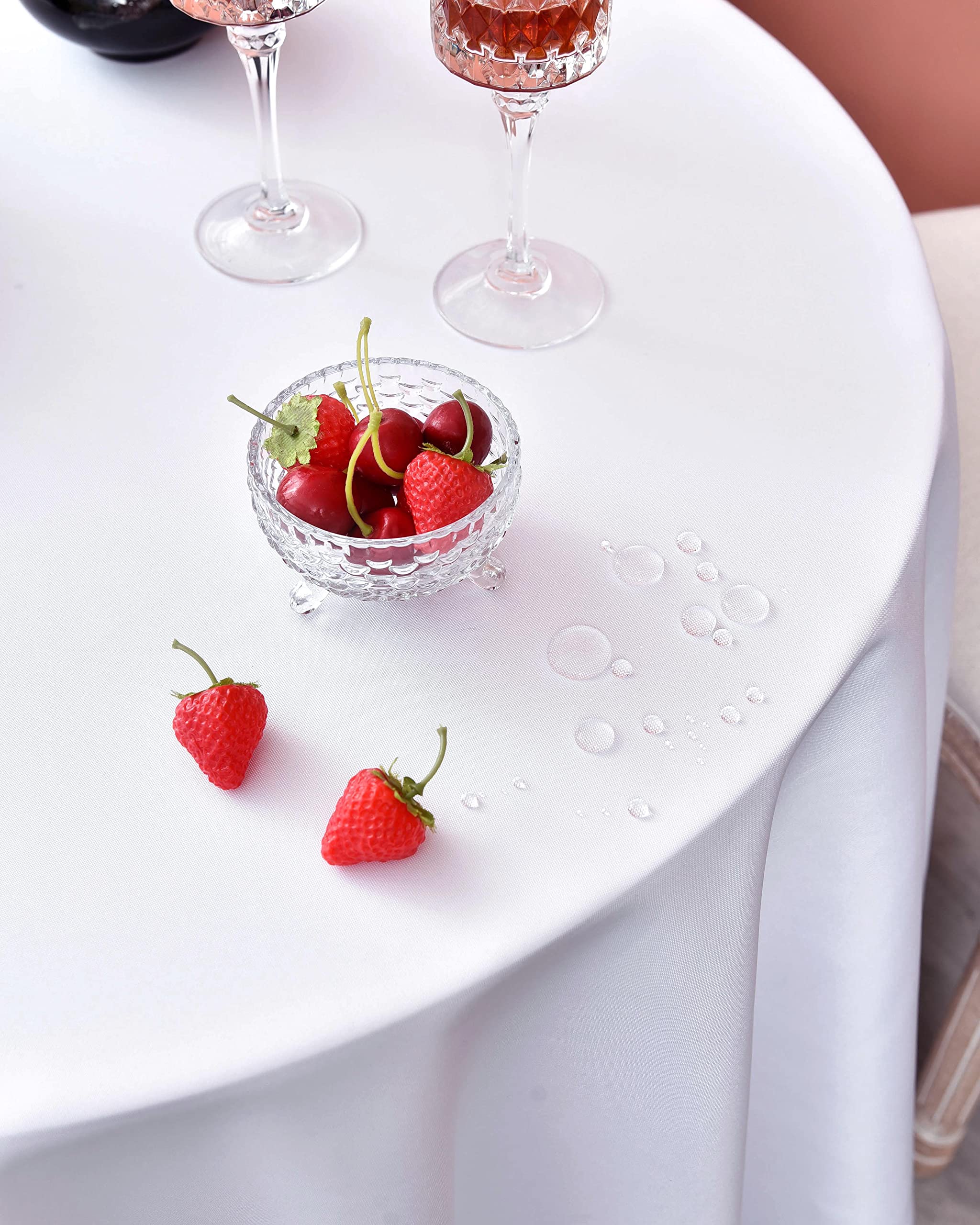MEANMOY White 210 GSM Water & Stain Resistant Round Tablecloth for Circle Table - Solid Small 48 Inch Table Cloth Cover in Wrinkle Free Durable Washable Polyester Fabric for Wedding  Party  Banquet
