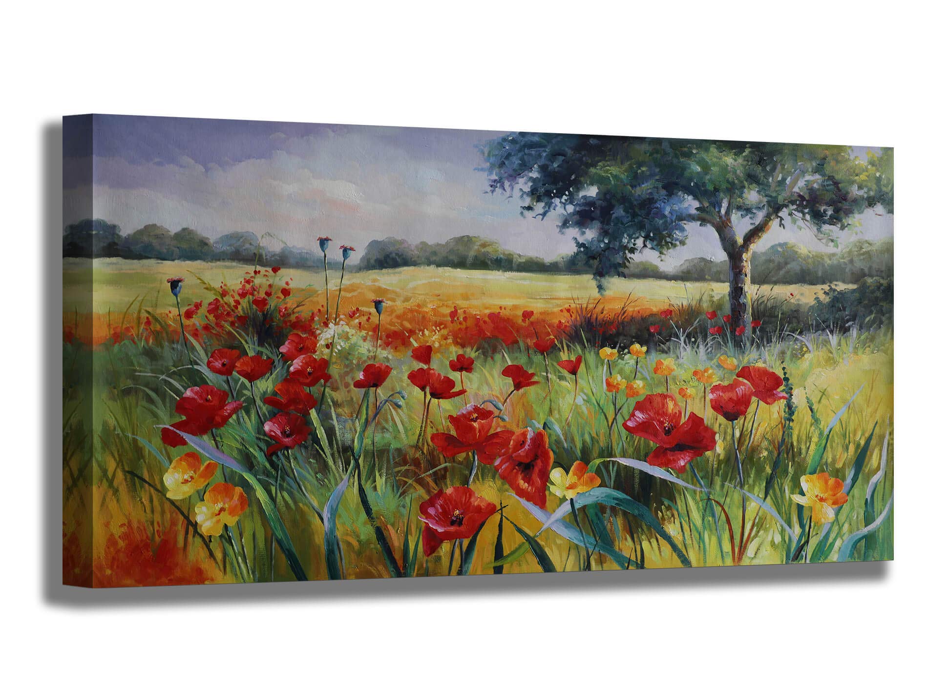 Wall Decor For Living Room Large Wall Art Green Trees Red Yellow Flowers Canvas Art Wall Decor For Bedroom Modern Home Decor Fra