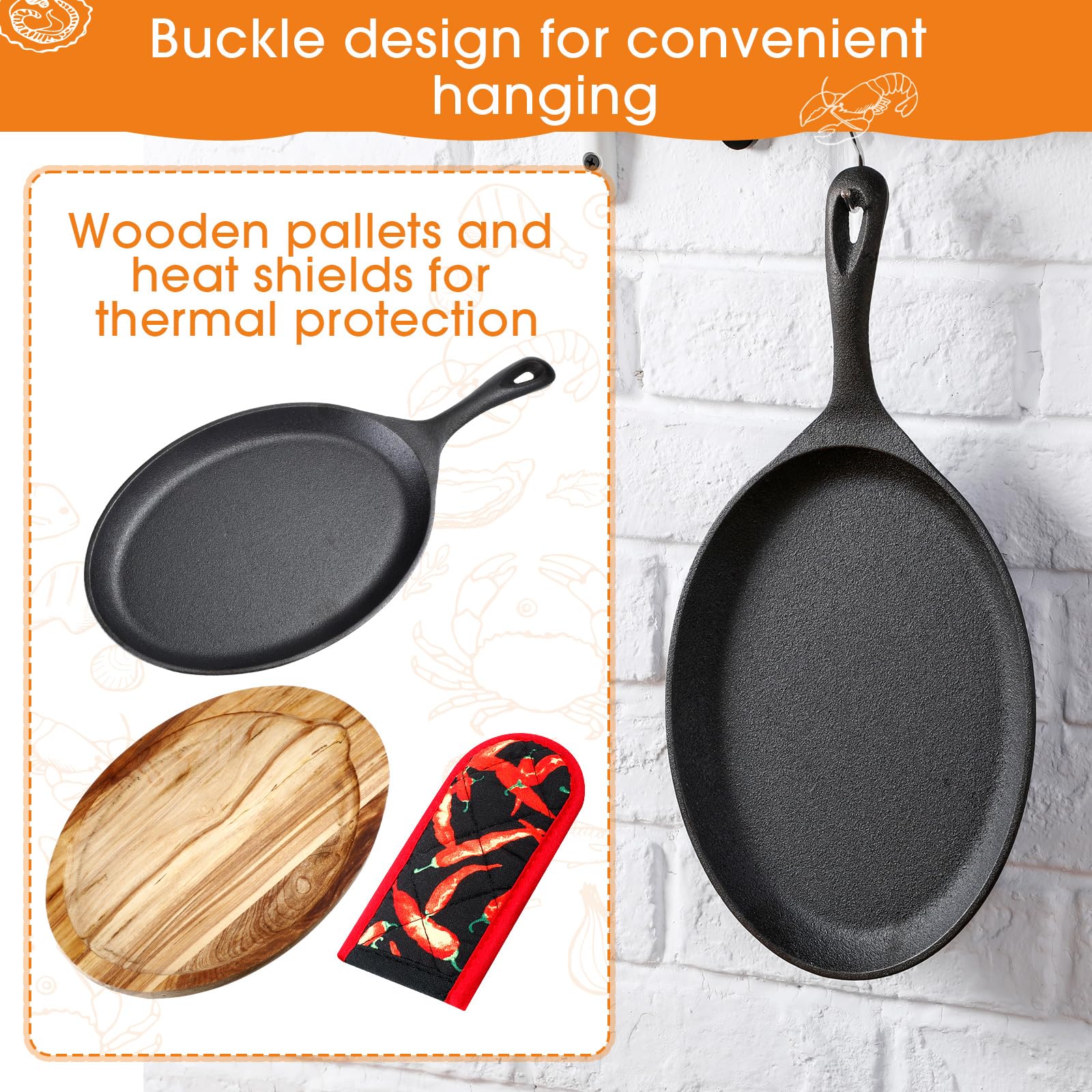 Lallisa 2 Sets Cast Iron Fajita Plate Set Fajita Plate Sizzler Pan With Wooden Tray Anti Scald Protection Hot Mitt Cast Iron Ski