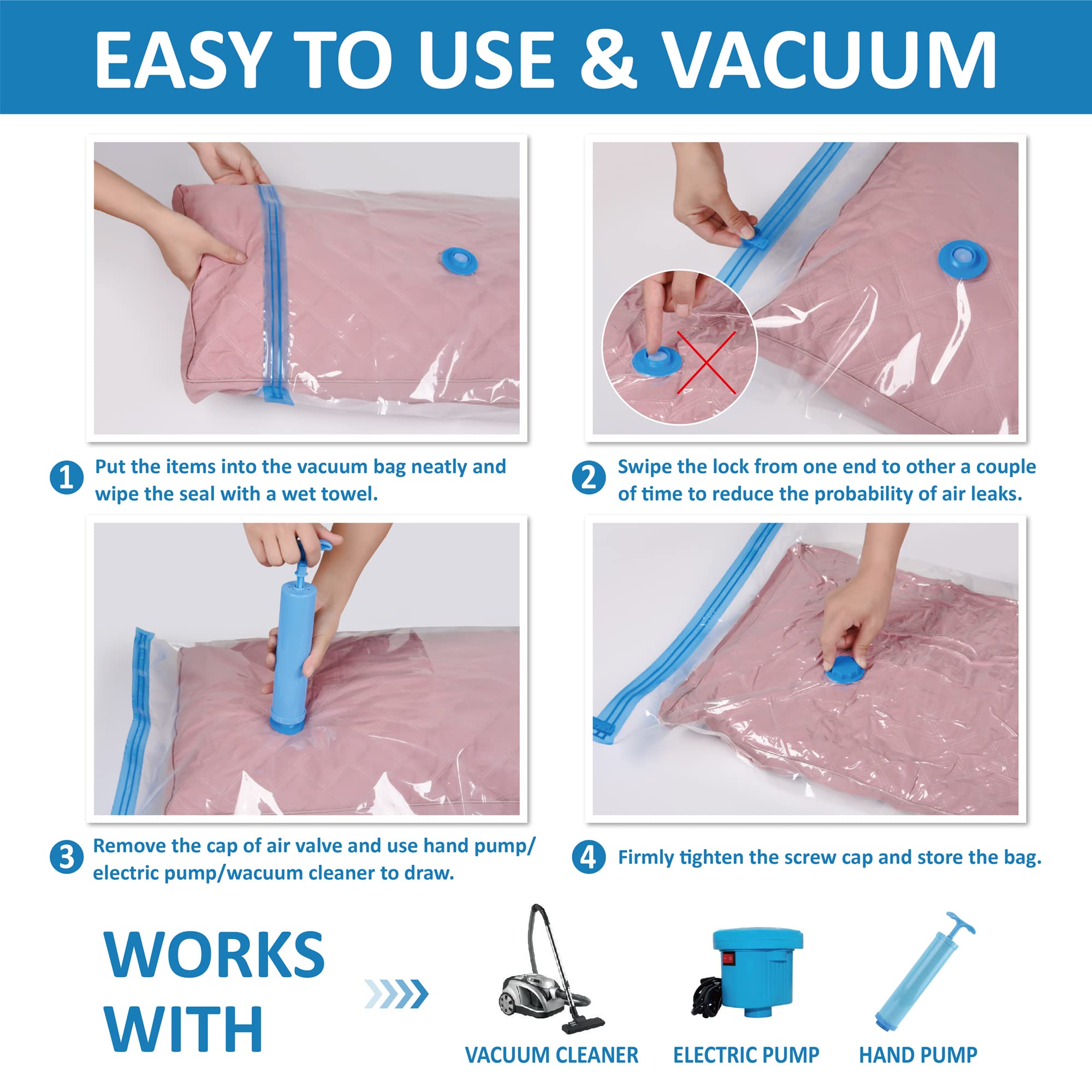12 Space Saver Vacuum Storage Bags  Vacuum Sealed Storage Bags (3 Jumbo/3 Large/3 Medium/3 Small) with Hand Pump  Vacuum Seal Bags for Clothing  Comforters  Pillows  Towel  Blanket Storage  Bedding