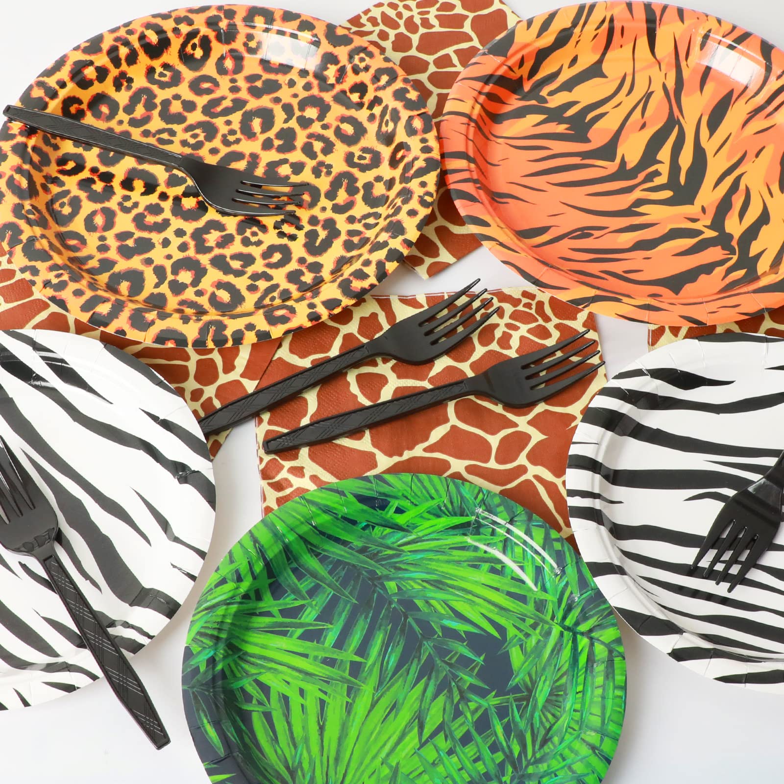 96 Pcs Zoo Animal Safari Print Party Plates and Napkins Party Supplies Animal Print Themed Party Tableware Set Jungle Party Decorations Favors for Kids' Baby's Birthday Baby Shower Serves 24