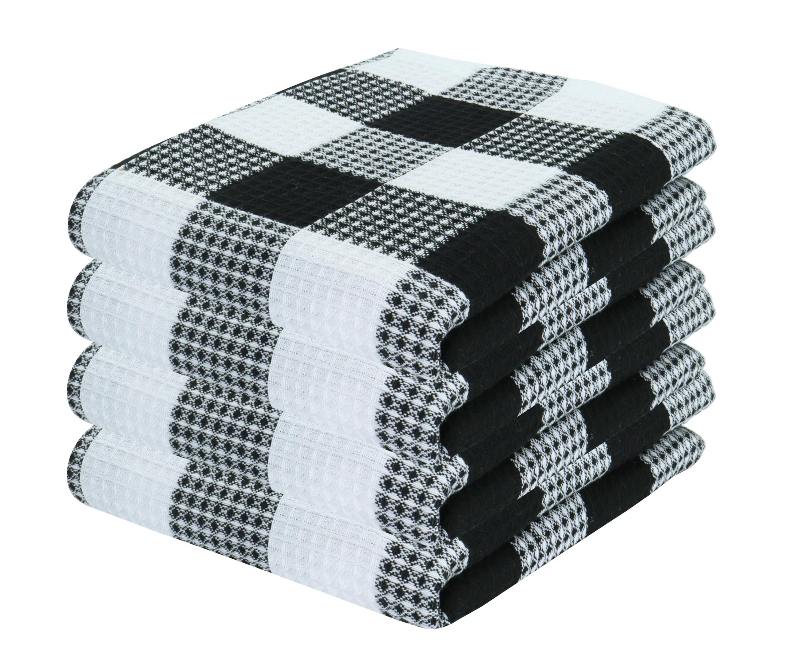 PurpleEssences 100% Cotton Waffle Weave Check Plaid Kitchen Towels, Super Soft and Absorbent Dish Towels for Drying Dishes 15 x 