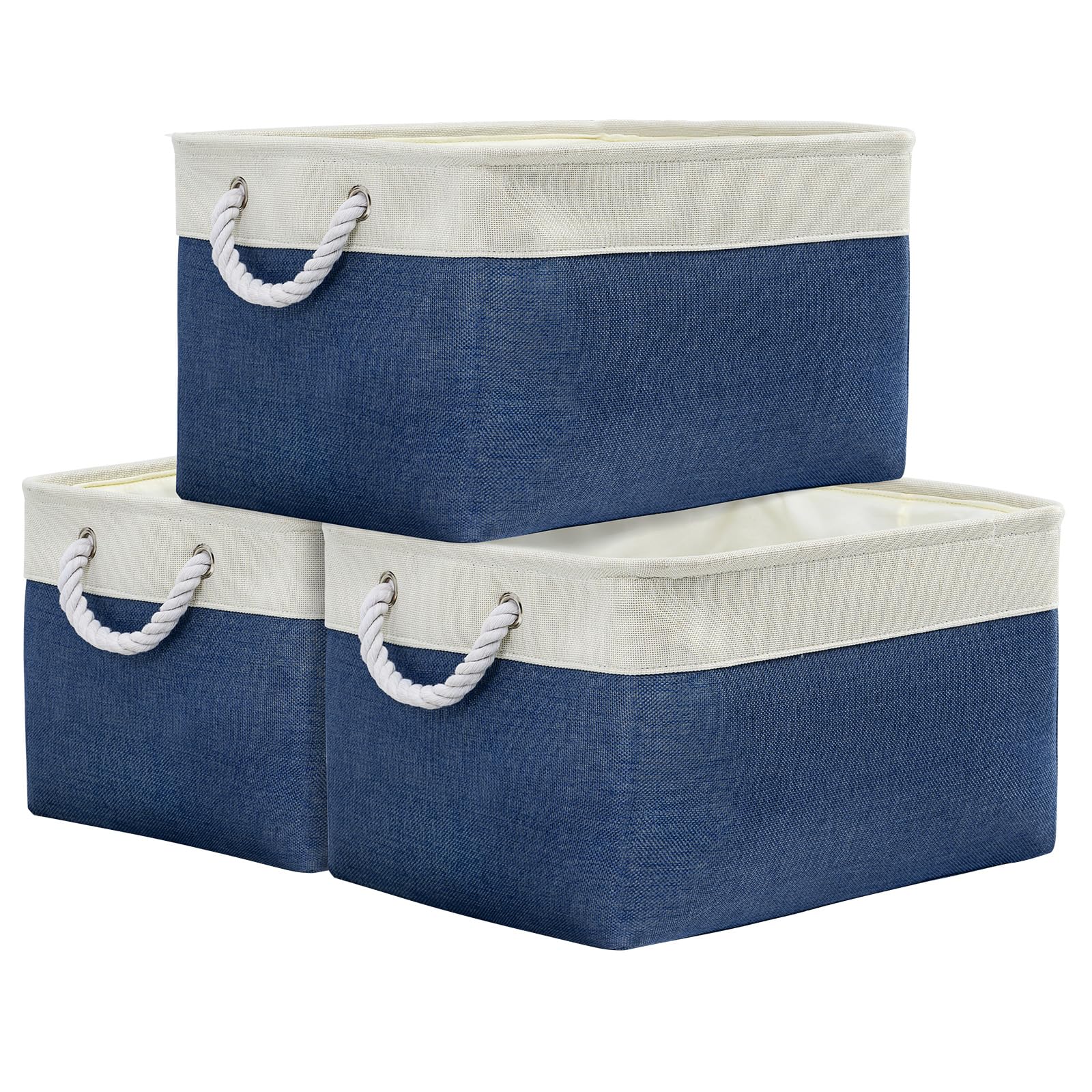 Thewarmhome Organization And Storage Basket For Organizing - Large 3 Pack 17X14X10 Inch Collapsible Storage Bin For Shelves, Bas