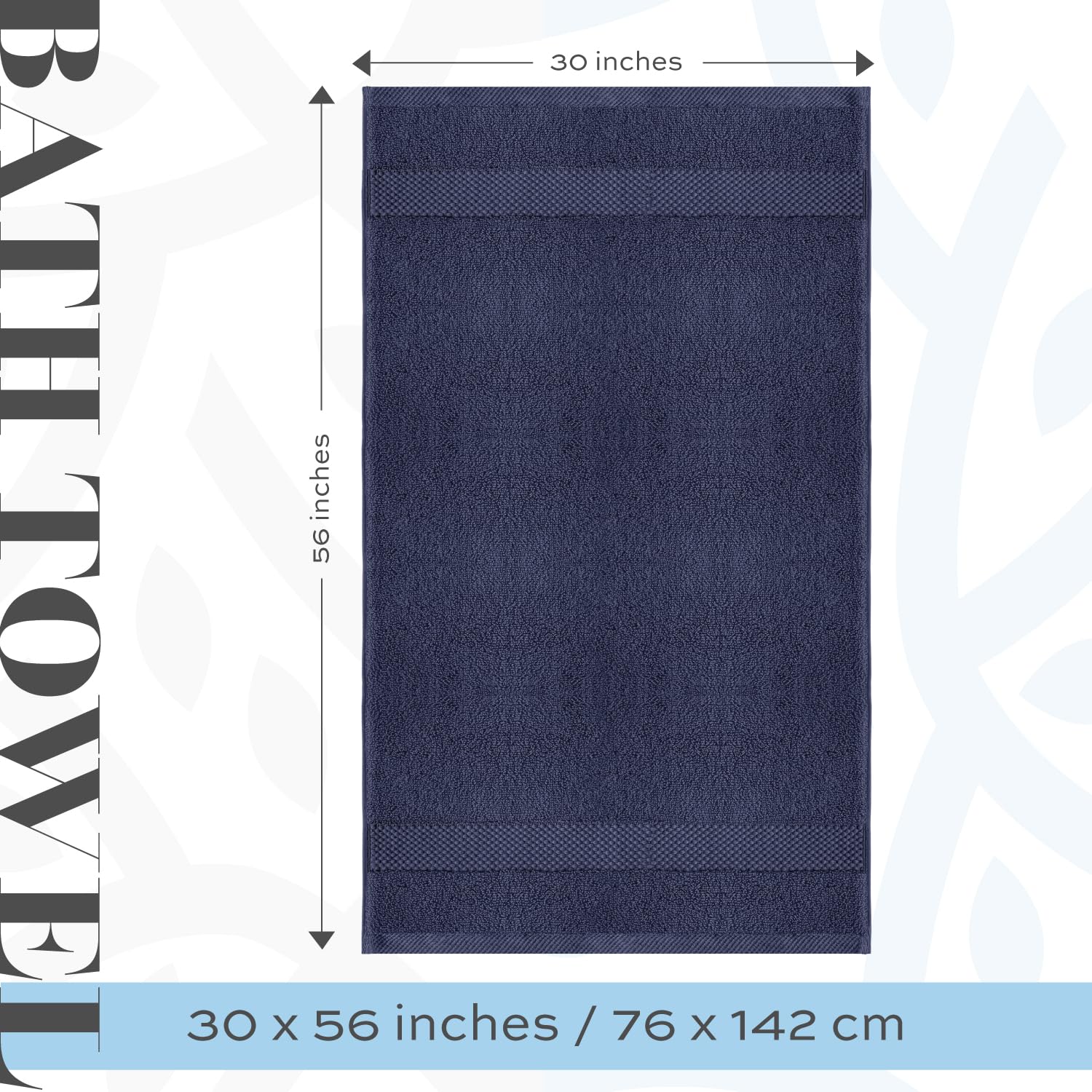 White Classic Luxury Bath Towels Large - Cotton Hotel spa Bathroom Towel 30x56  4 Pack  Navy Blue
