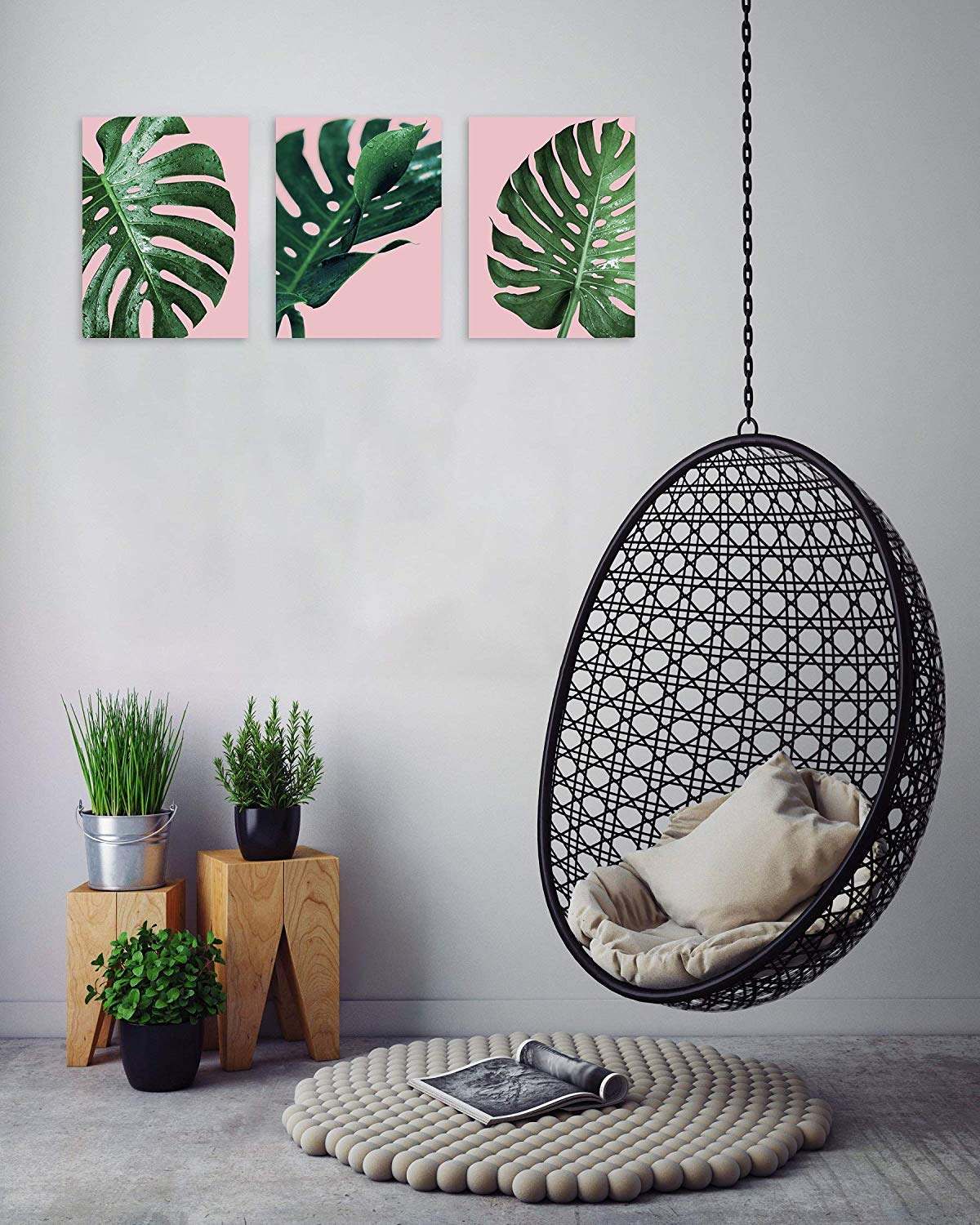 Tutubeer Plant Wall Art Plant Tropical Leaves And Water At Pink Background Tropical Wall Decor Green Plant Art 12'' X 16'' X 3 P