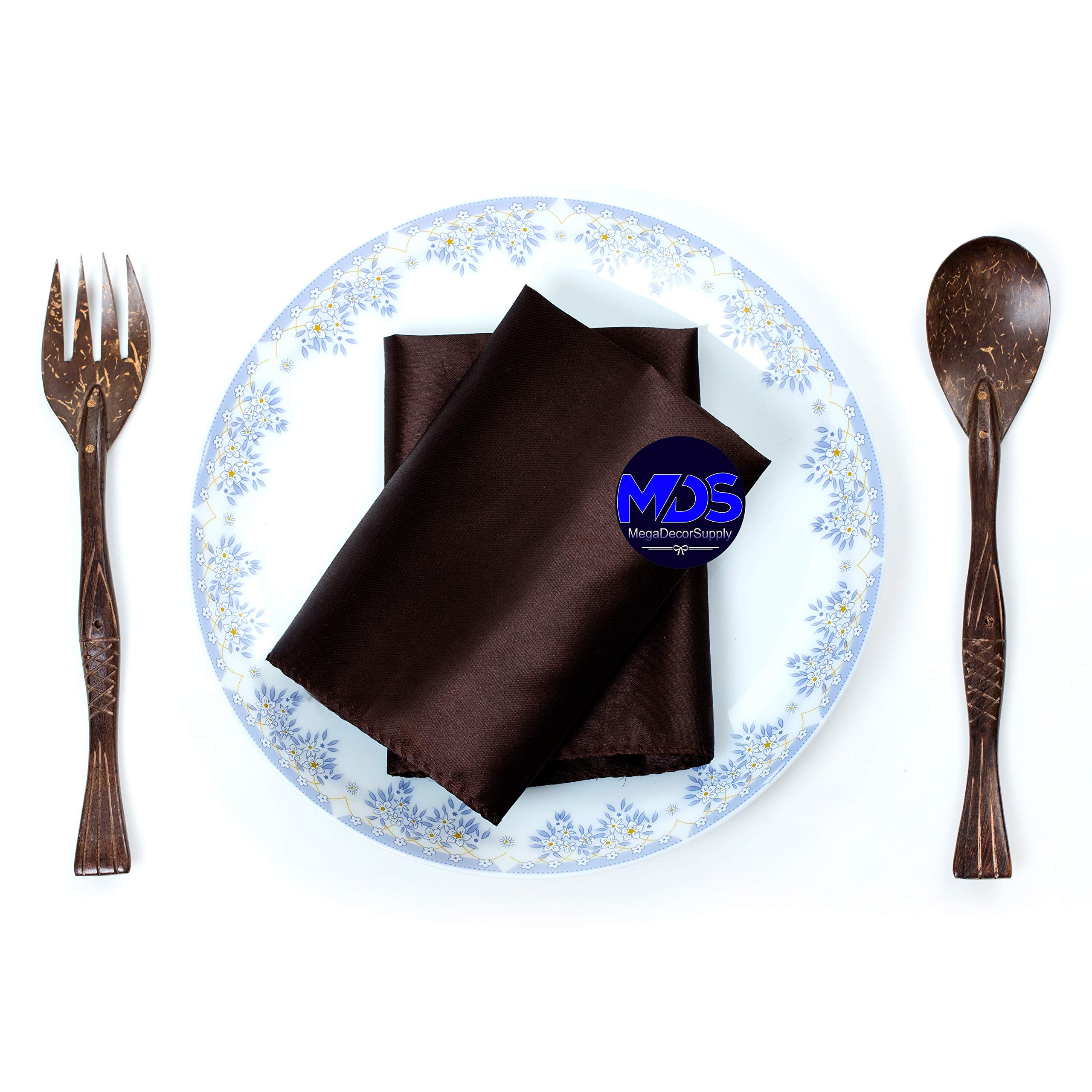 Mds Pack Of 100 Wedding Satin 12''X 12'' Square Dinner Napkin Or Handkerchief For Wedding Banquet Decoration - Coffee