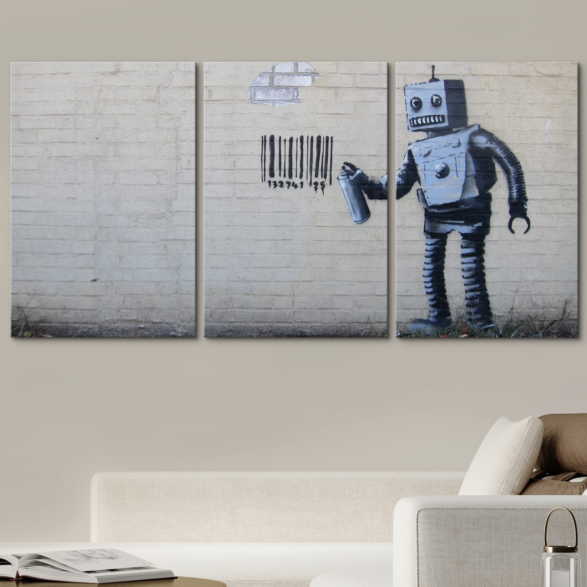 Wall26 - Robot Graffiti Banksy Street - Canvas Art Wall Art - 16''X24''X3 Panels