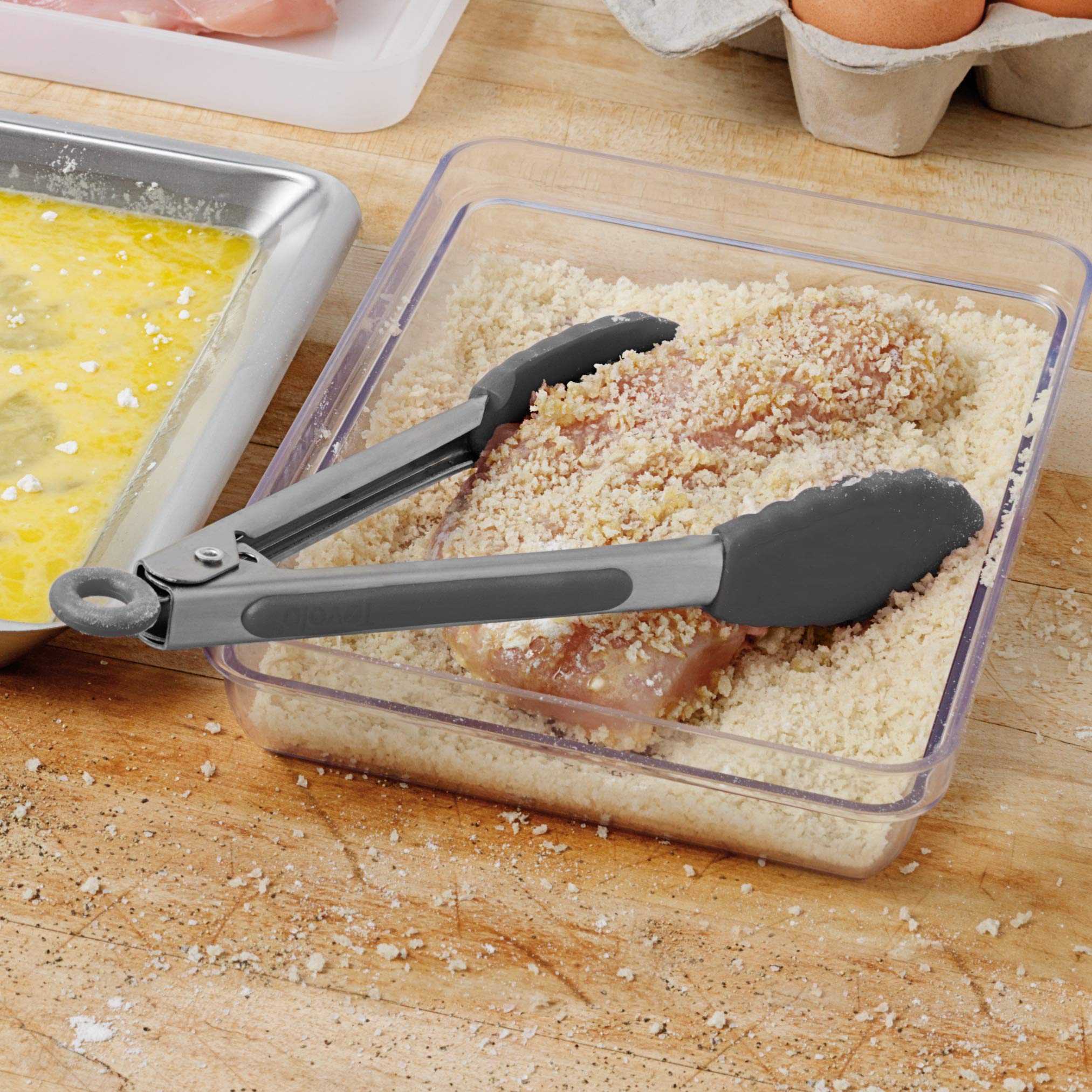 Tovolo Stainless Steel Handled Turner Wide Silicone, Mini Tongs, Charcoal