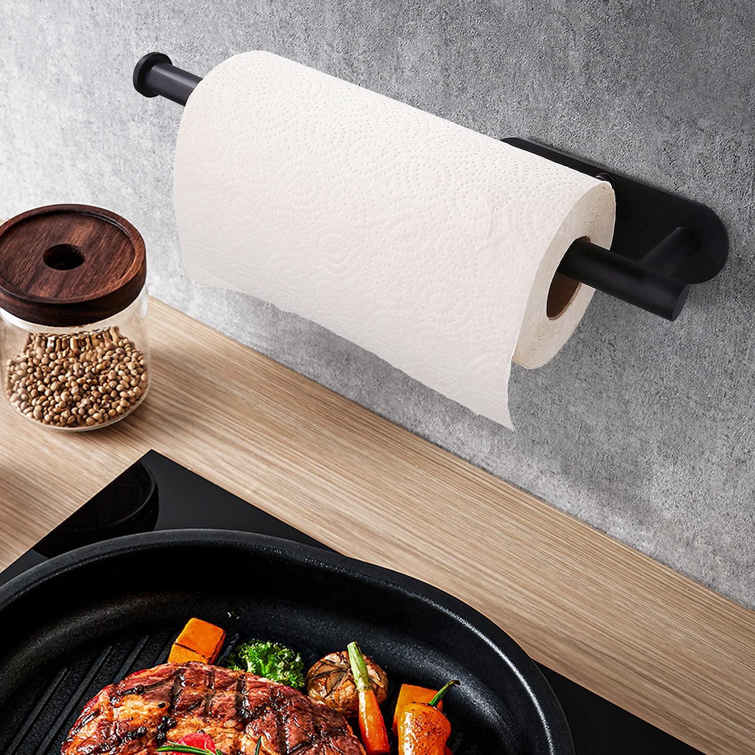 Paper Towel Holders-Blcak,Paper Towels Rolls - For Kitchen,Paper Bulk- Self-Adhesive Under Cabinet,Both Available In Adhesive An
