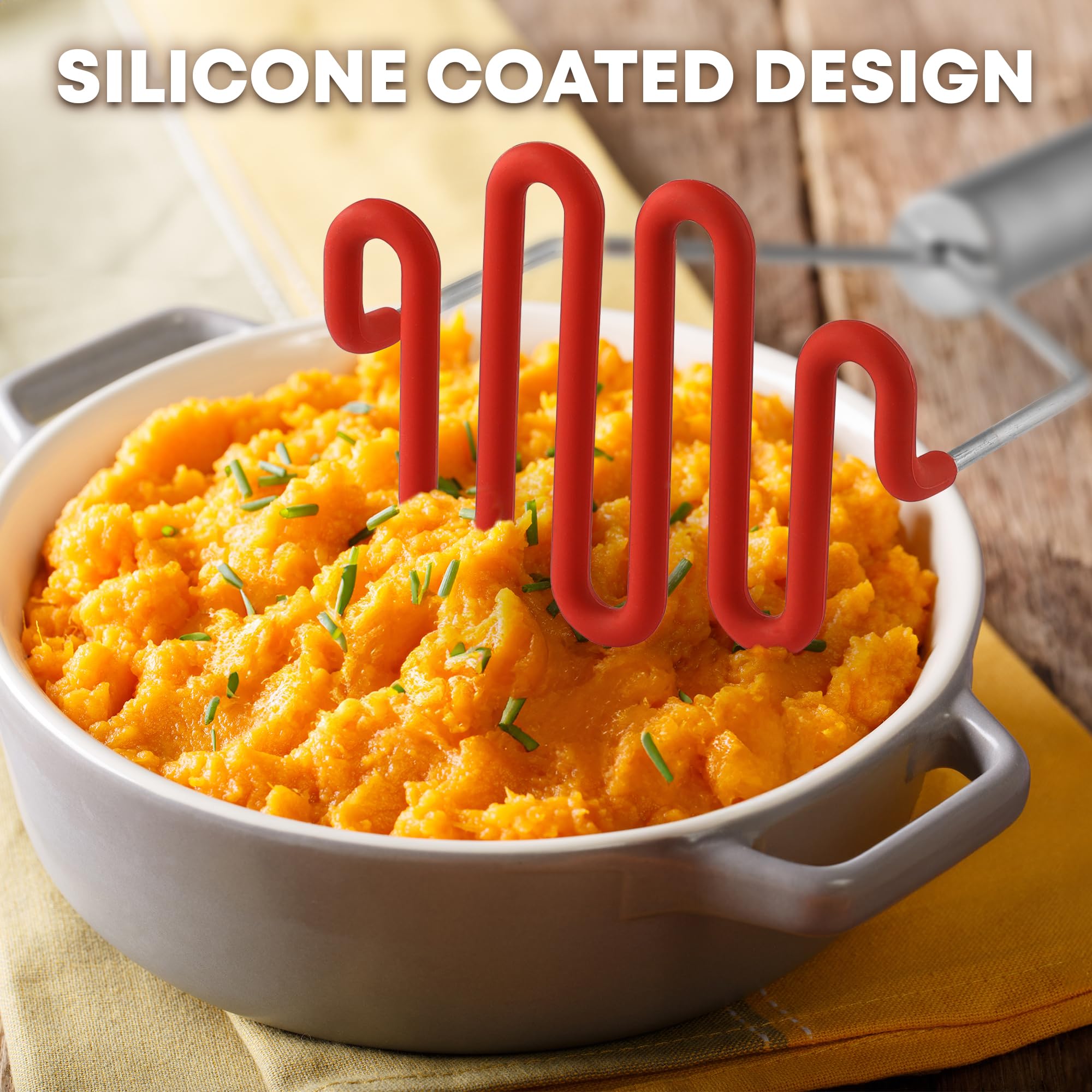 Zulay Kitchen Non-Scratch Potato Masher Kitchen Tool - Durable Stainless Steel Wrapped In Premium Silicone Mashed Potatoes Mashe
