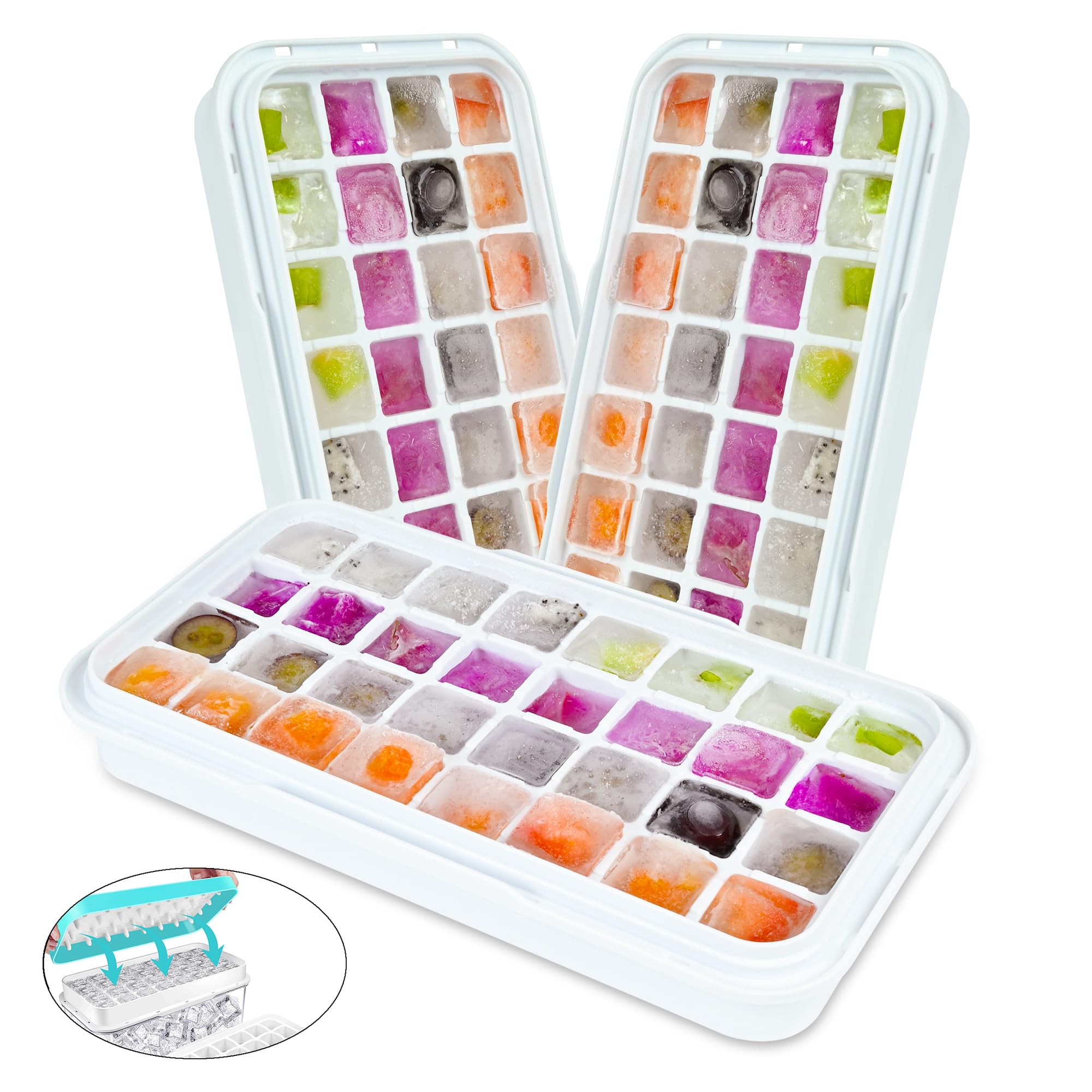 Ice Cube Trays 3 Pack, Silicone Ice Cube Trays for Freezer, Easy-Release Silicone 32 Ice Cube Trays, LFGB Certified and BPA Free