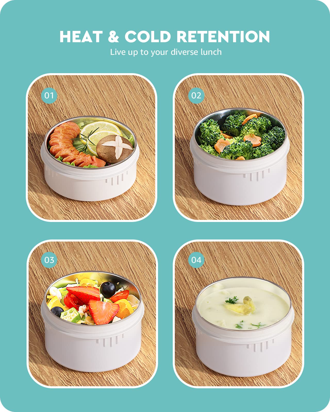 Baffect 67Oz Thermos For Hot Food Container 6 Hours, 3-Layer Stackable Food Thermal, Stainless Steel Vacuum Soup Insulated Food