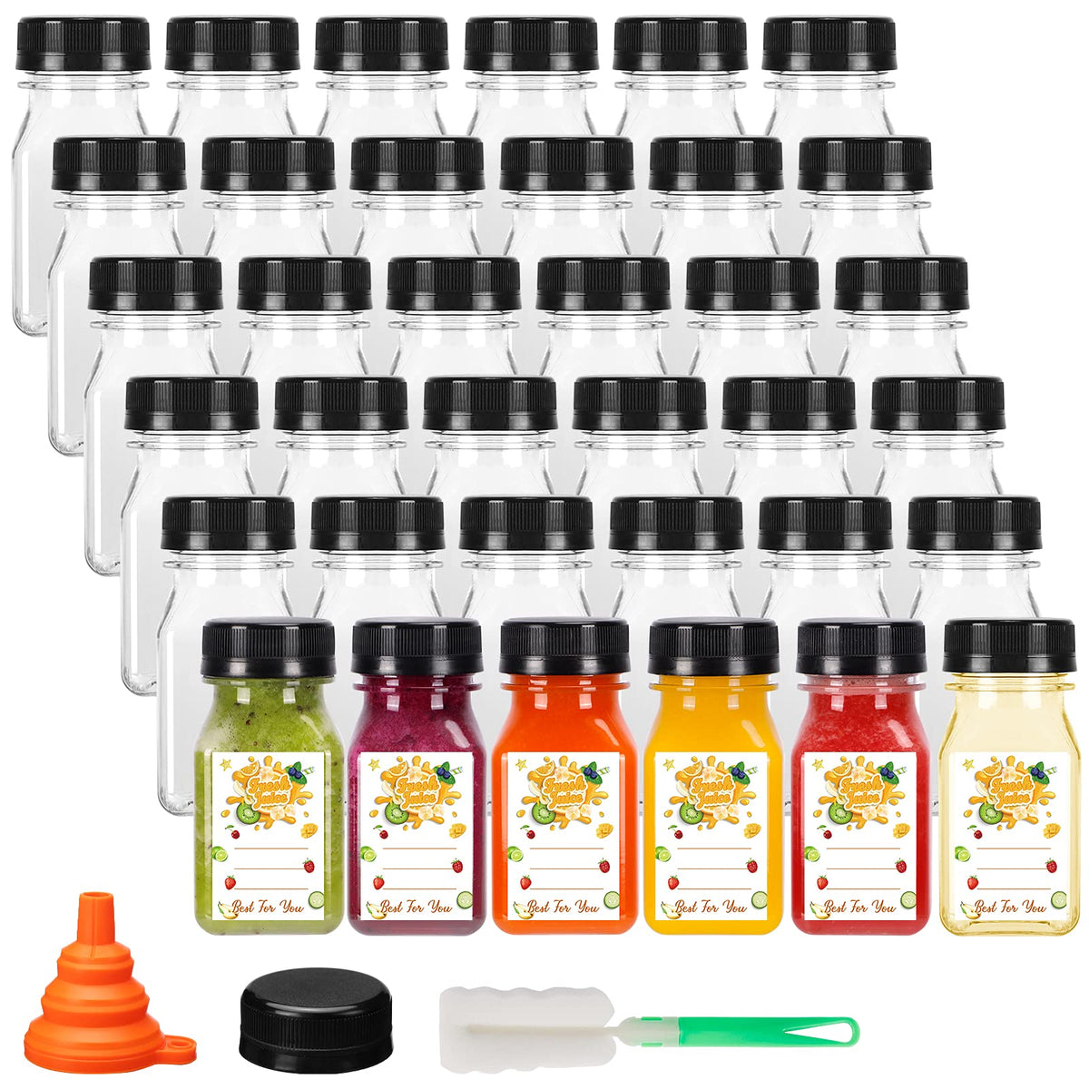 Bakhuk 36Pcs 4Oz Mini Plastic Juice Bottles With Caps, Empty Reusable Clear Bulk Beverage Containers For Juice, Milk And Other B
